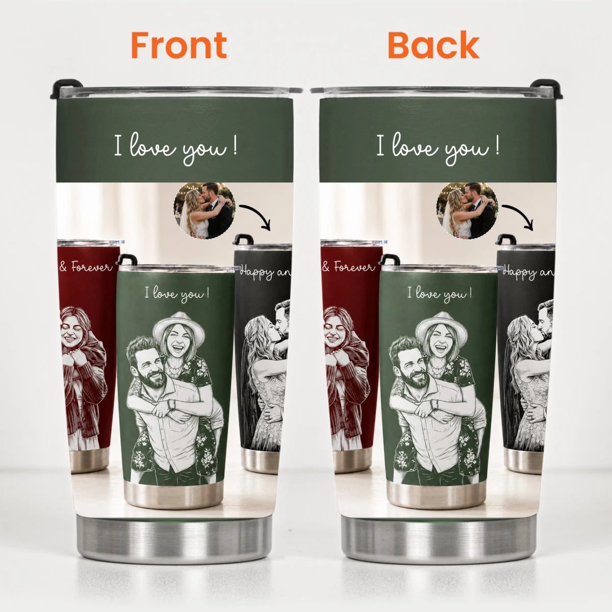 Personalized custom couple photo sketch line art anniversary gift for him her personalized tumbler cup ma794l1gn