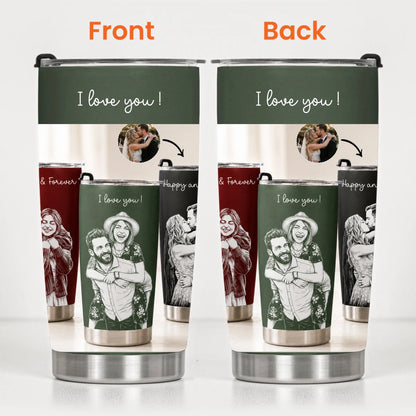 Personalized custom couple photo sketch line art anniversary gift for him her personalized tumbler cup ma794l1gn