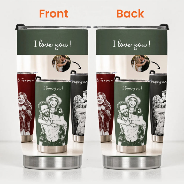 Personalized Couple Photo Sketch Line Art 20 oz Stainless Steel Tumbler