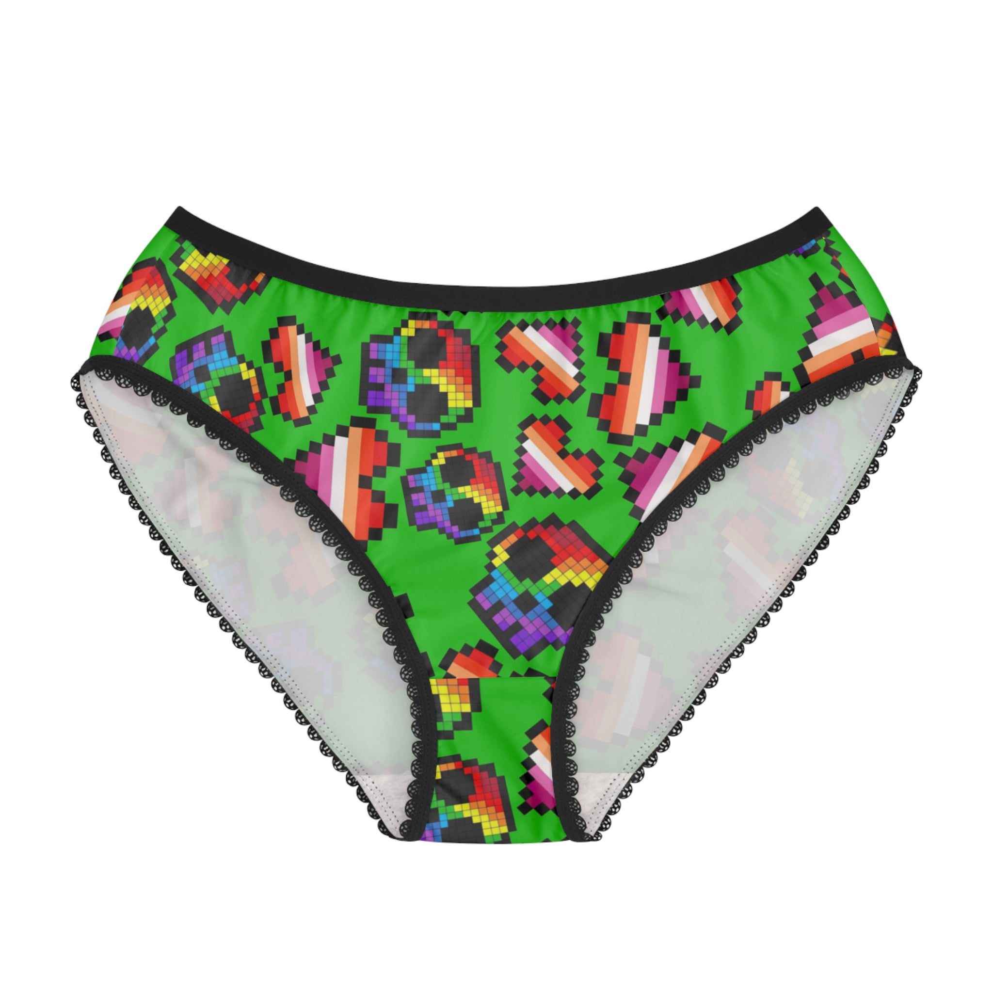 Women's briefs lgbt pride skull heart Halloween green