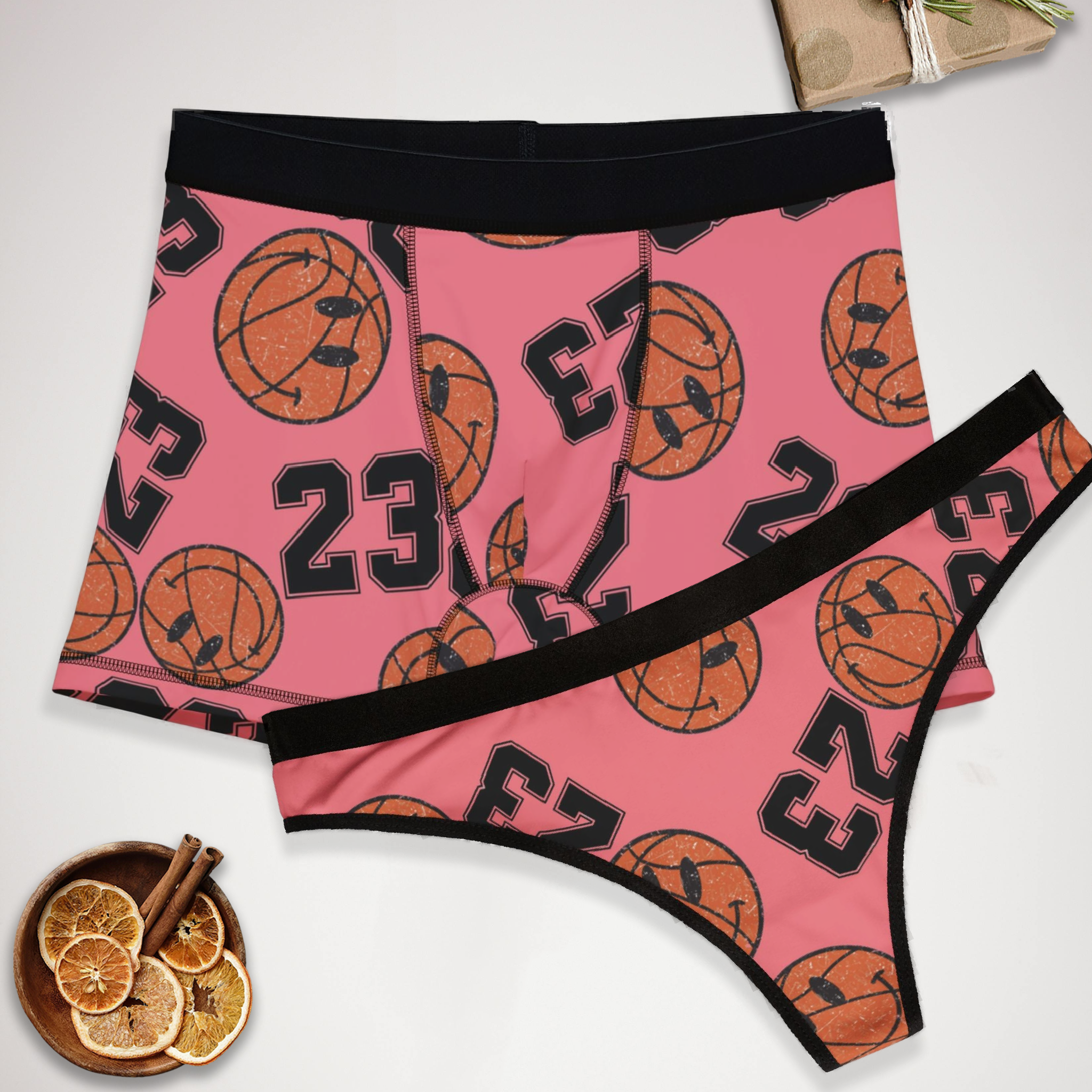 Couples matching number 23 basketball character underwear set boxer and thong