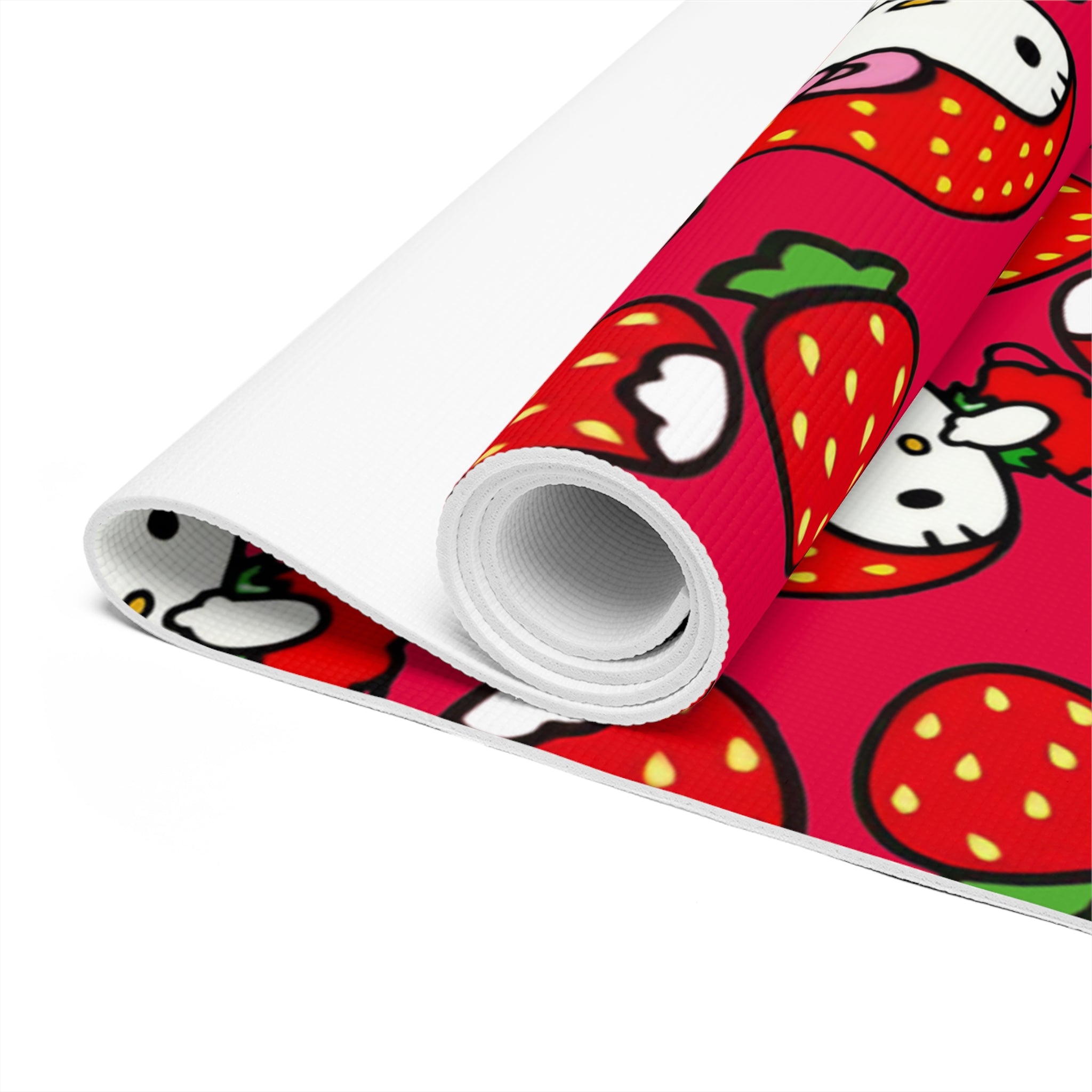 Foam yoga mat kitty strawberry valentine red