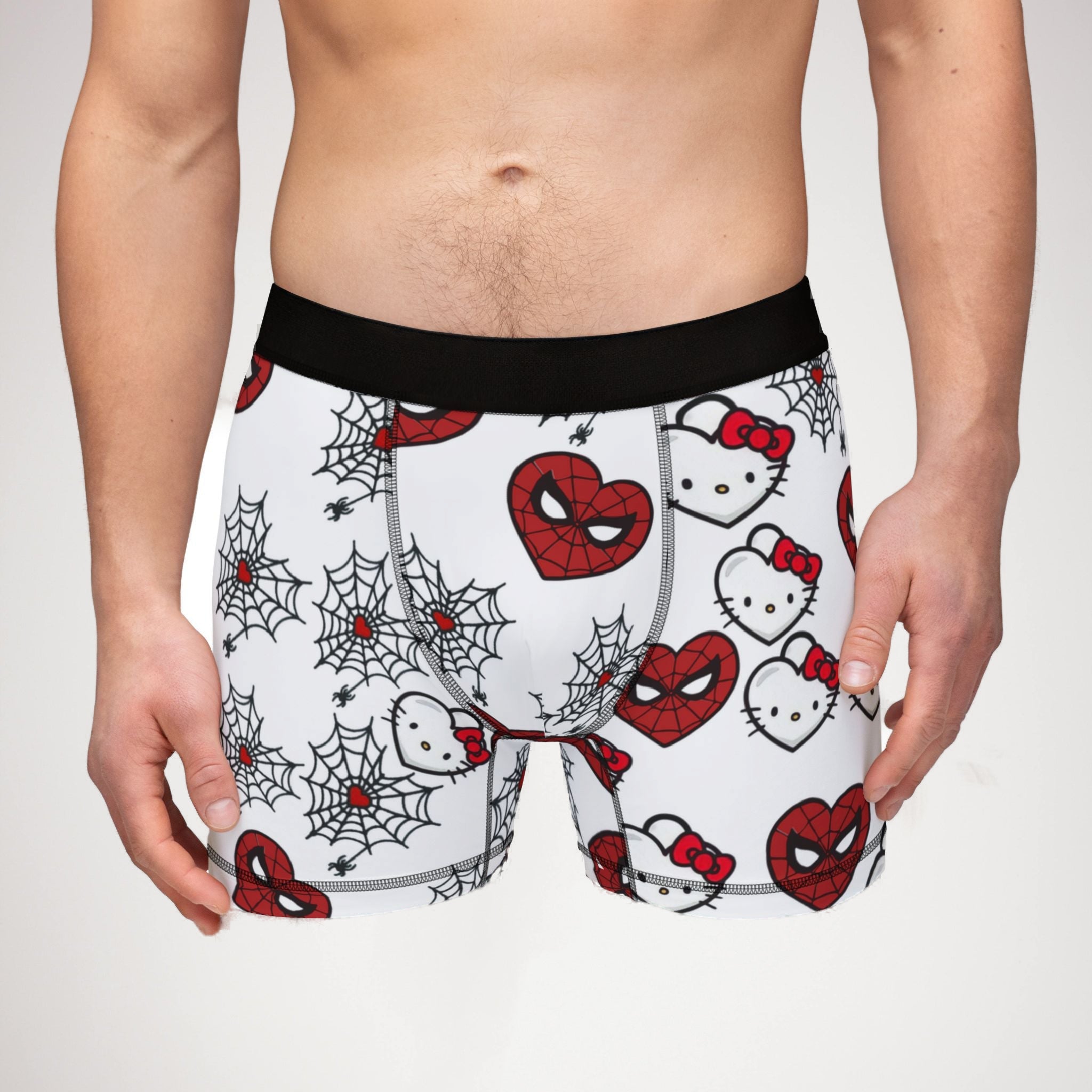 Men's boxers spider kitty heart web white