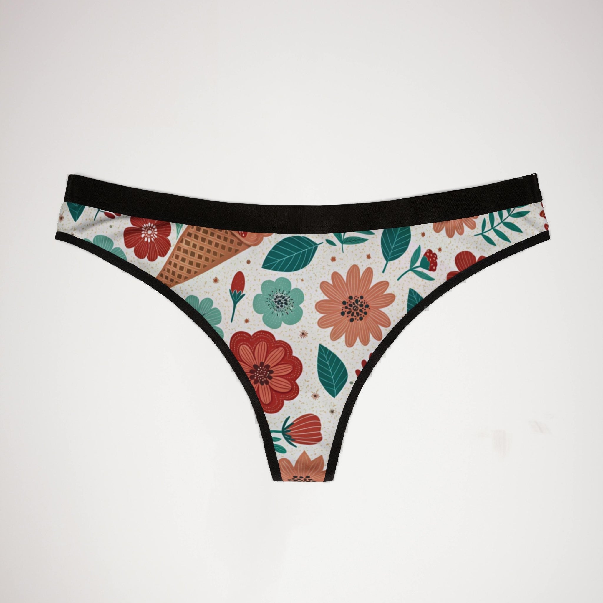 Women's thongs floral ice cream