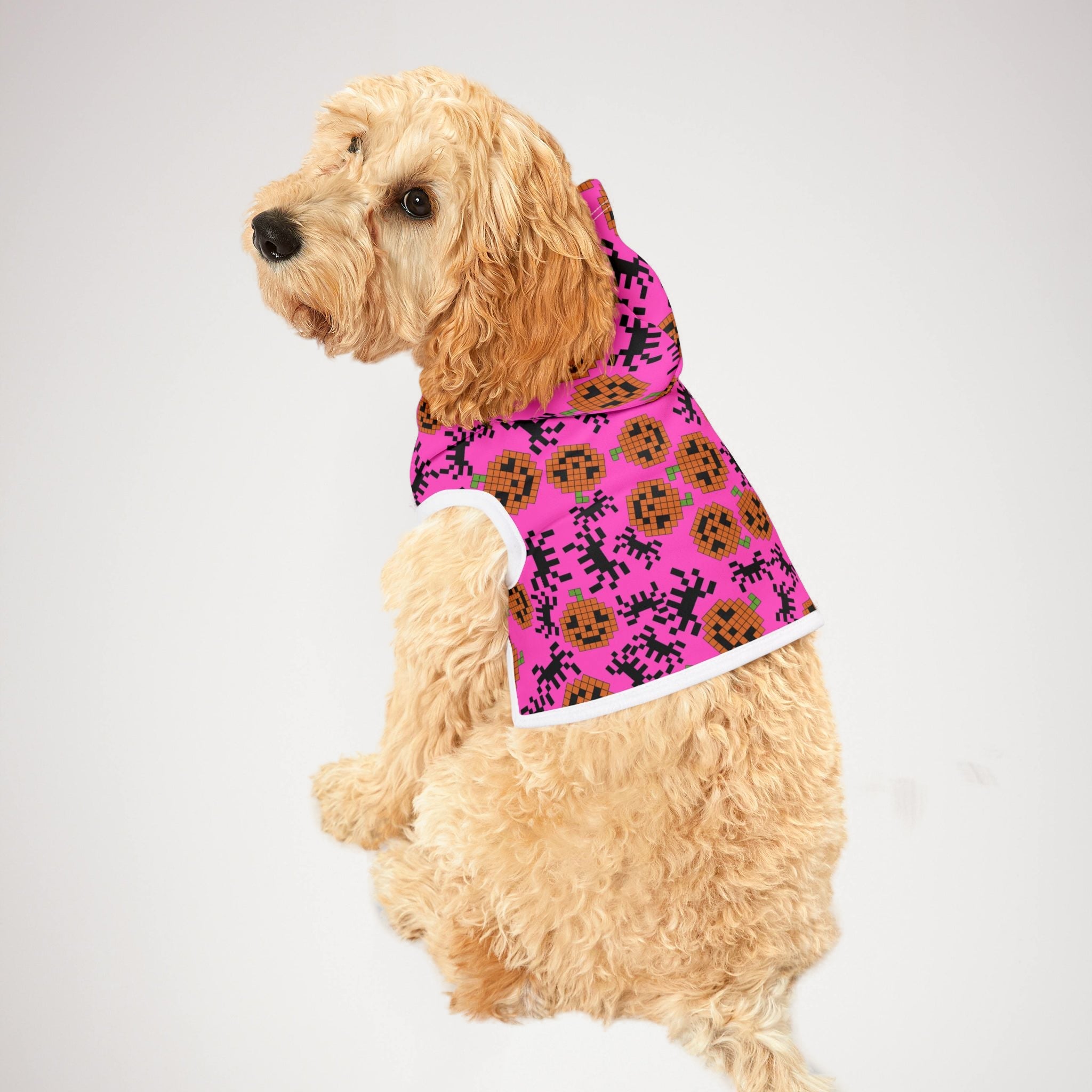 Pet hoodie pumpkin spider pixel halloween pink