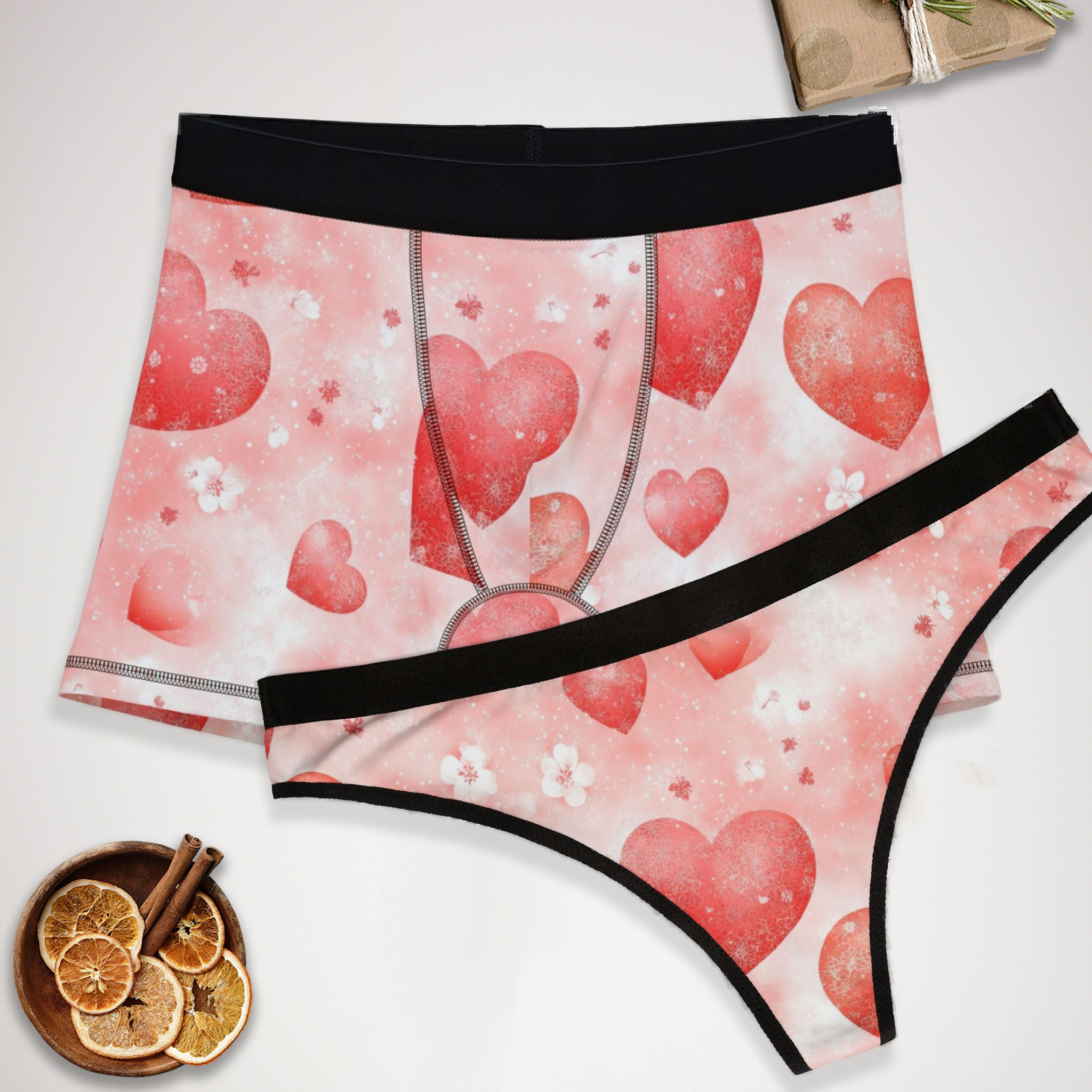 Matching underwear Valentine Red Heart for couples boxer & thong set