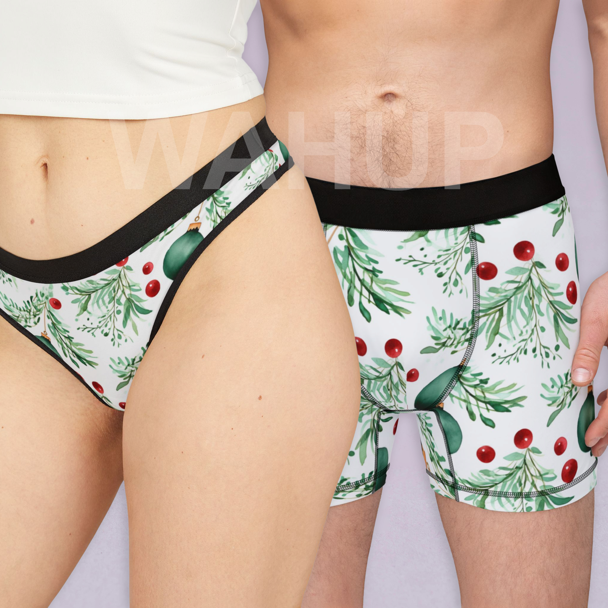 Matching underwear Watercolor Christmas for couples boxer & thong set