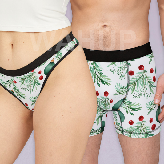 Matching underwear Watercolor Christmas for couples boxer & thong set