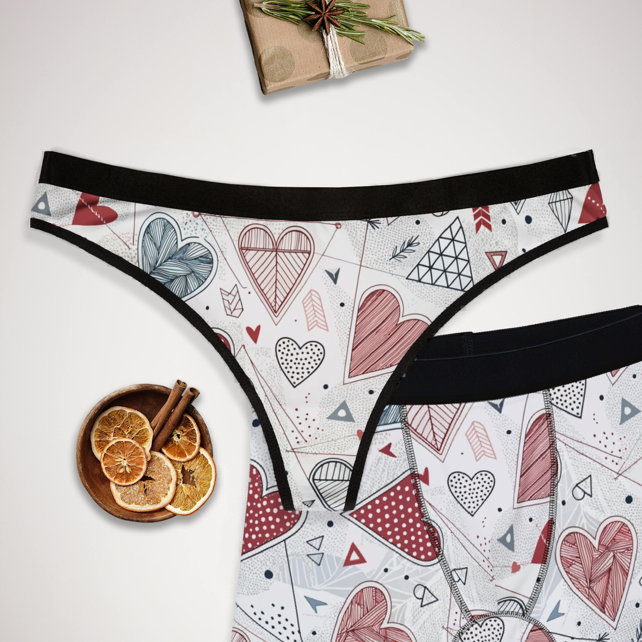 Matching underwear Valentine Heart Retro One for couples boxer & thong set