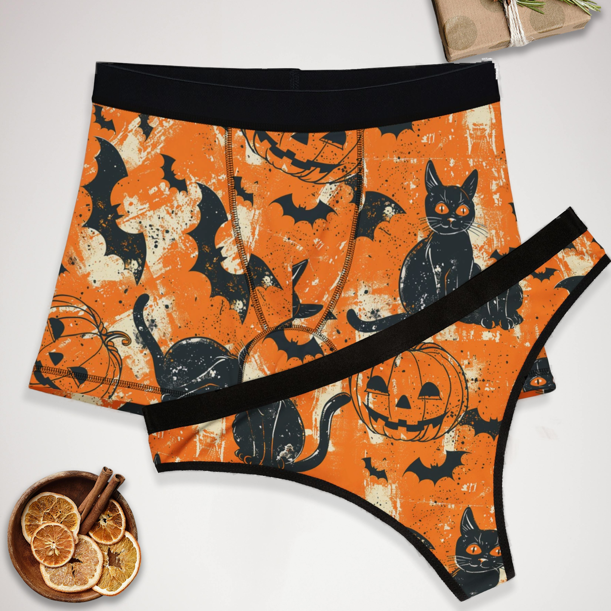 Matching underwear Spooky Halloween for couples boxer & thong set