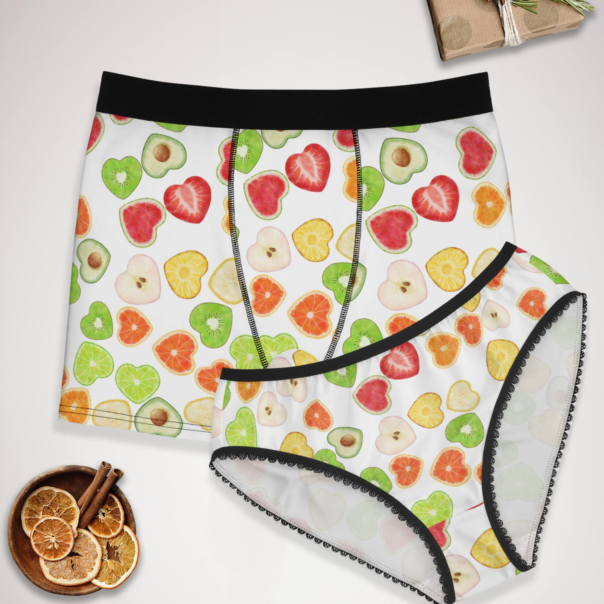 Couples matching heart fruits underwear set boxer & briefs