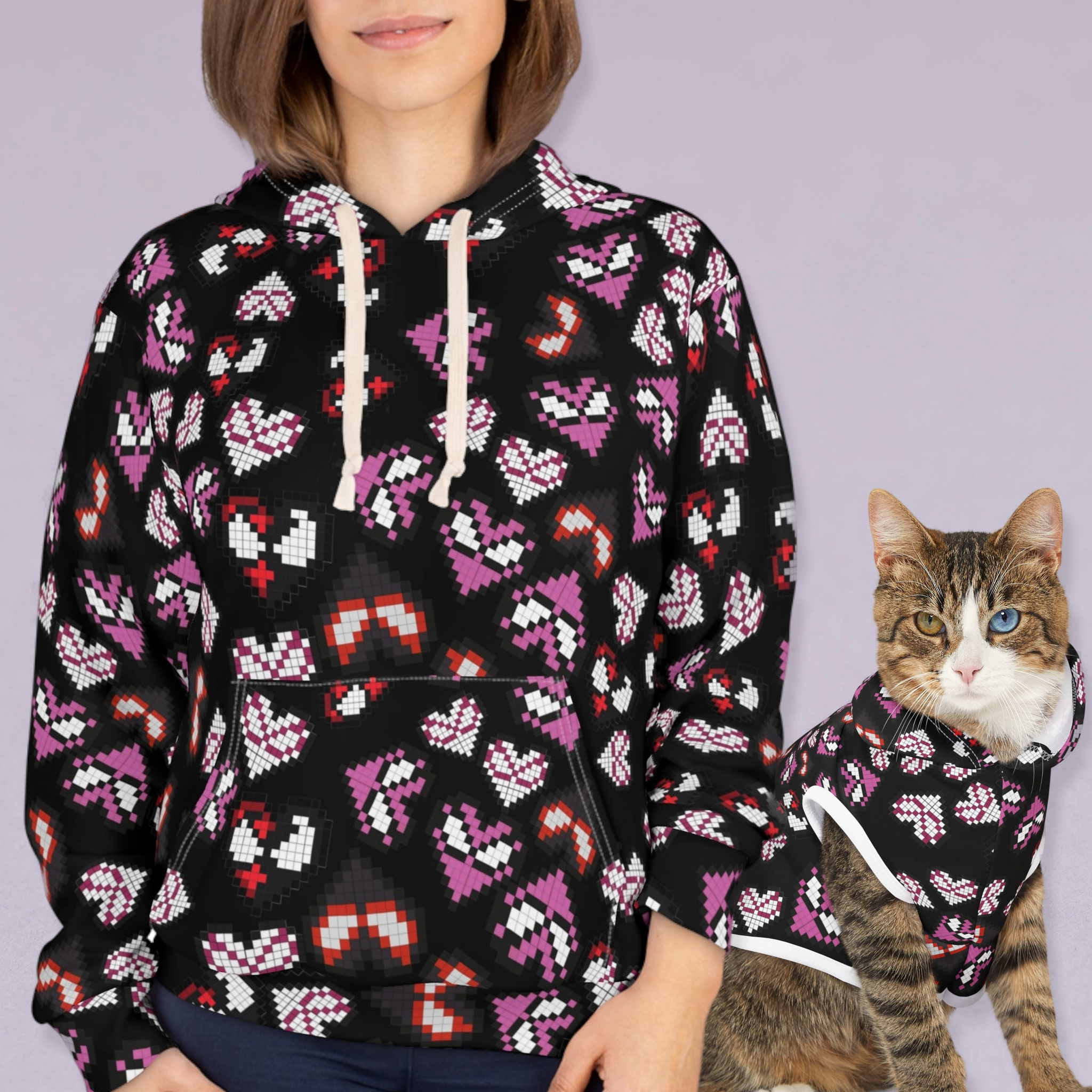 Matching Cat & Dog Pet and Owner Outfits spider hearts pixel unisex sweaters/hoodies