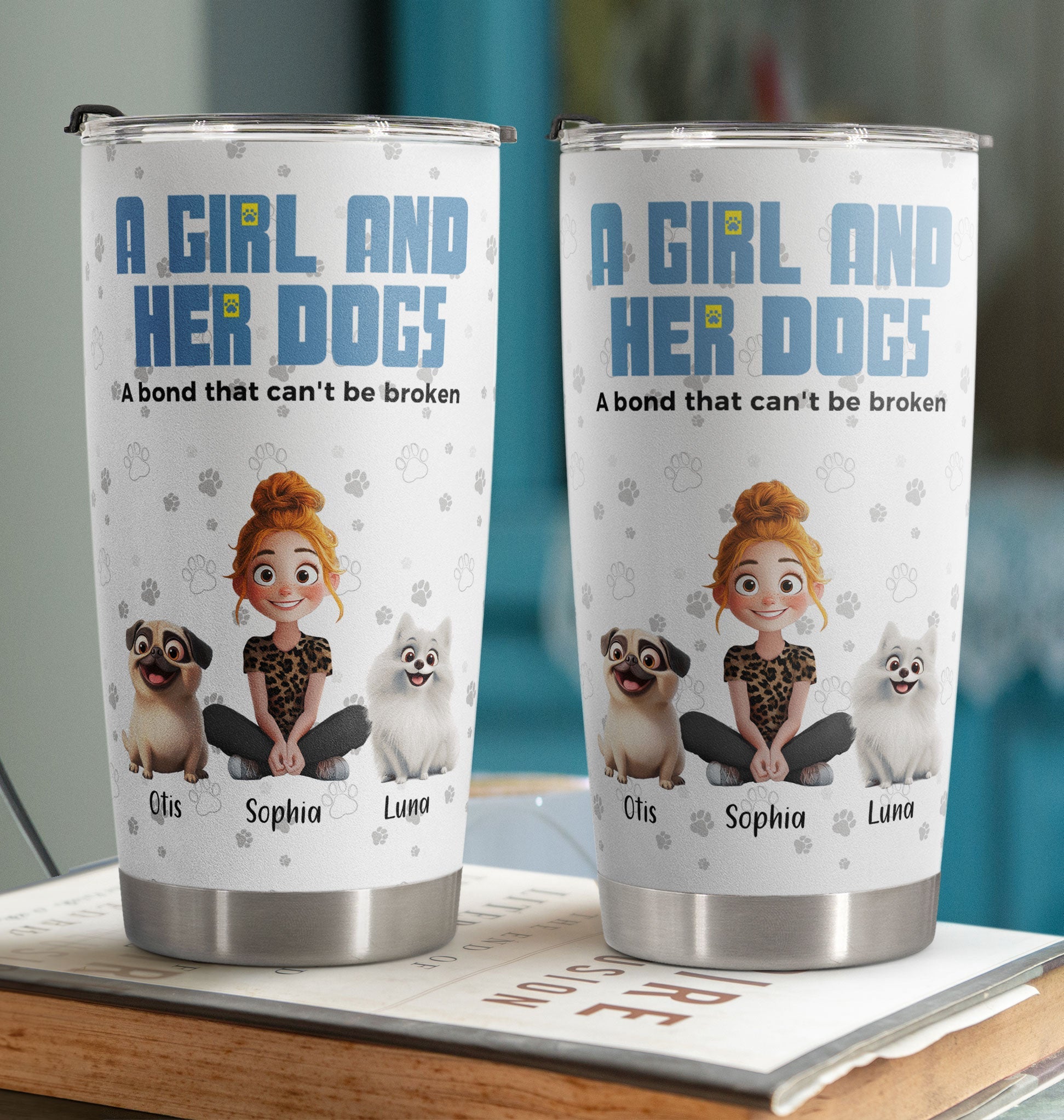 Personalized Girl & Her Dog 20 oz Stainless Steel Tumbler Cup