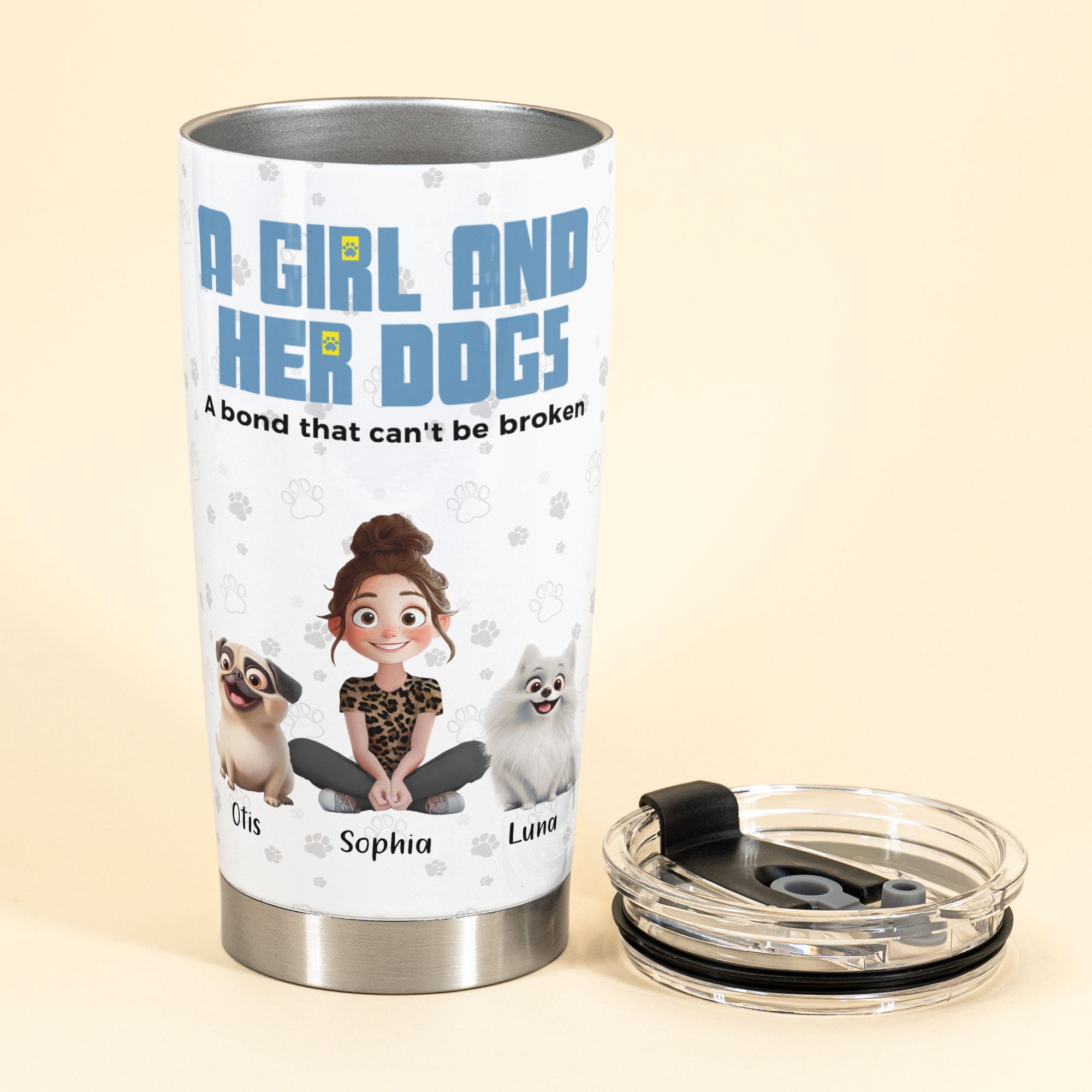 Personalized Girl & Her Dog 20 oz Stainless Steel Tumbler Cup