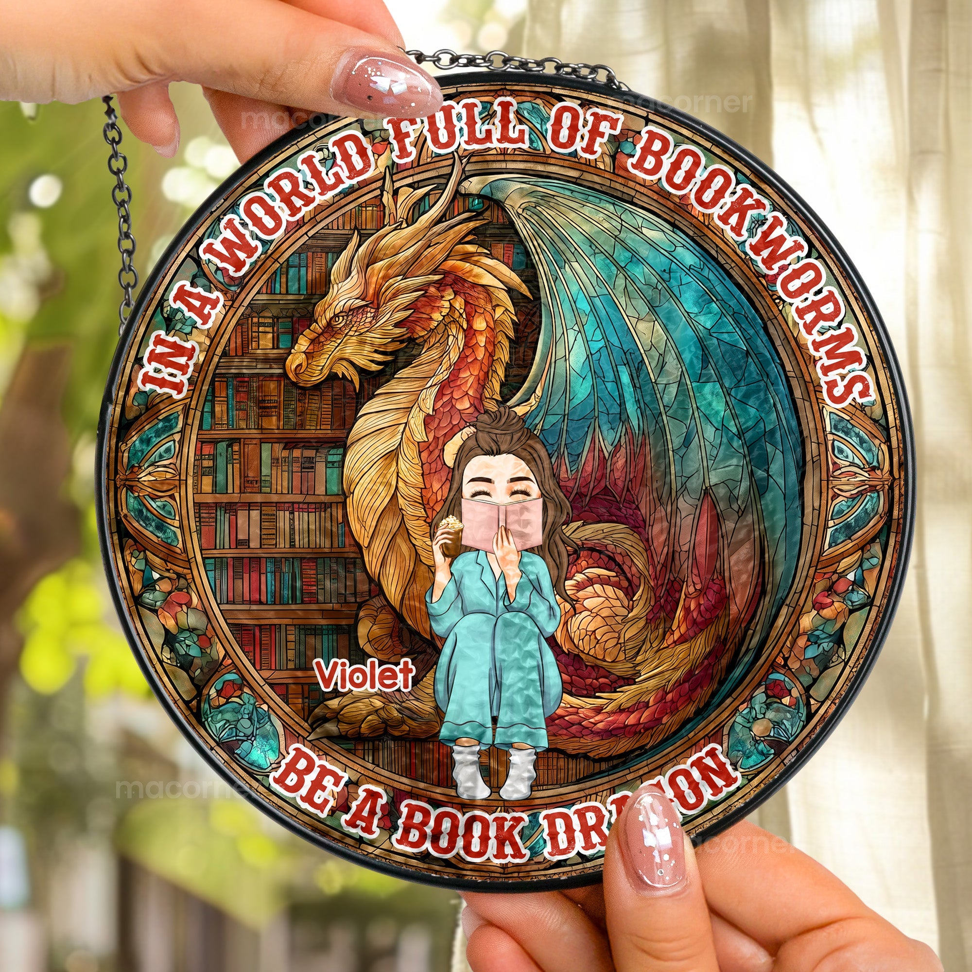 Be A Book Dragon - Personalized Stained Glass Window Hanging Suncatcher