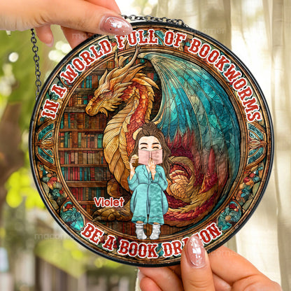 Personalized “Be a Book Dragon” Stained Glass Window Hanging Suncatcher