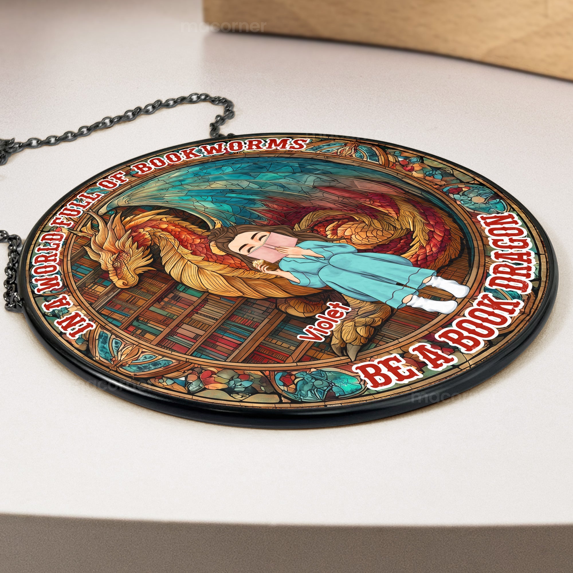 Be A Book Dragon - Personalized Stained Glass Window Hanging Suncatcher