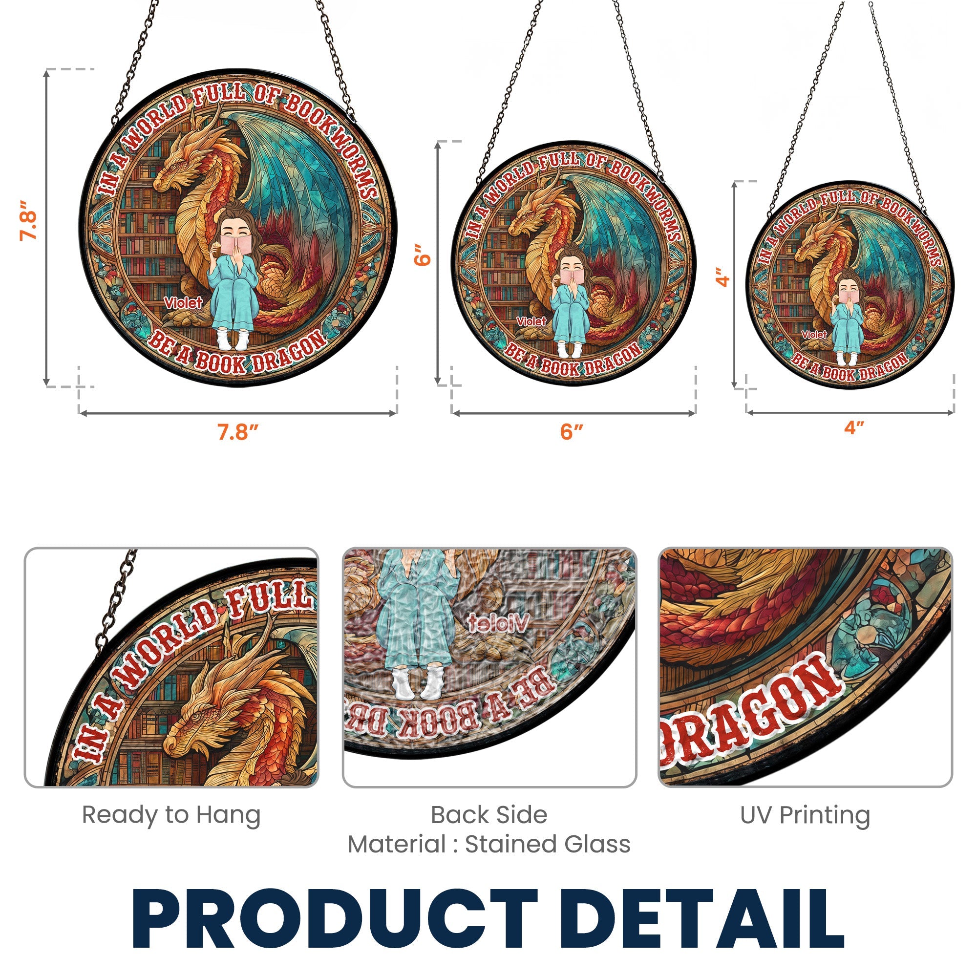 Be A Book Dragon - Personalized Stained Glass Window Hanging Suncatcher