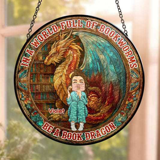 Personalized “Be a Book Dragon” Stained Glass Window Hanging Suncatcher