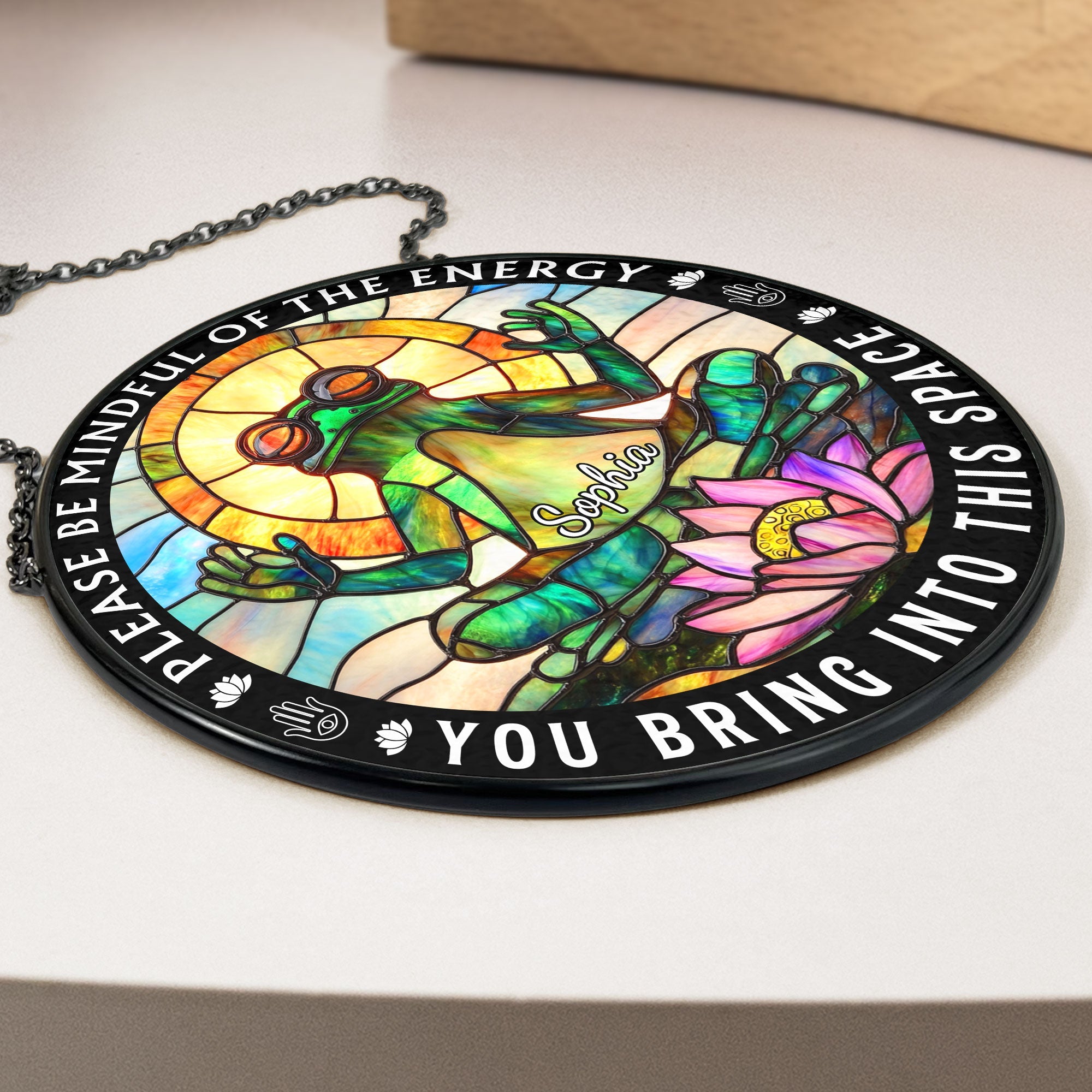 Be Mindful Of The Energy - Personalized Stained Glass Window Hanging Suncatcher