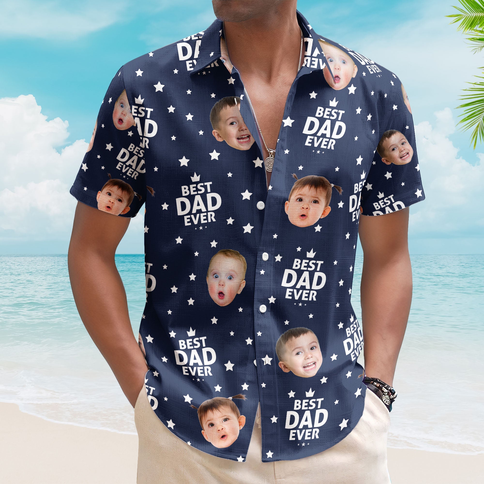 Best Dad Ever Custom Cute Kid Face Father's Day Gift For Dad, Husband, Grandpa - Personalized Hawaiian Shirt