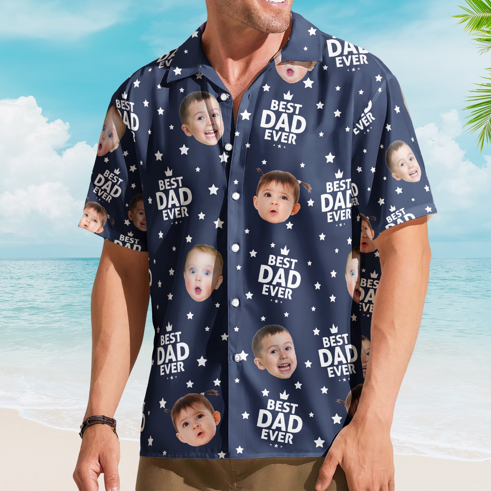Best Dad Ever Custom Cute Kid Face Father's Day Gift For Dad, Husband, Grandpa - Personalized Hawaiian Shirt