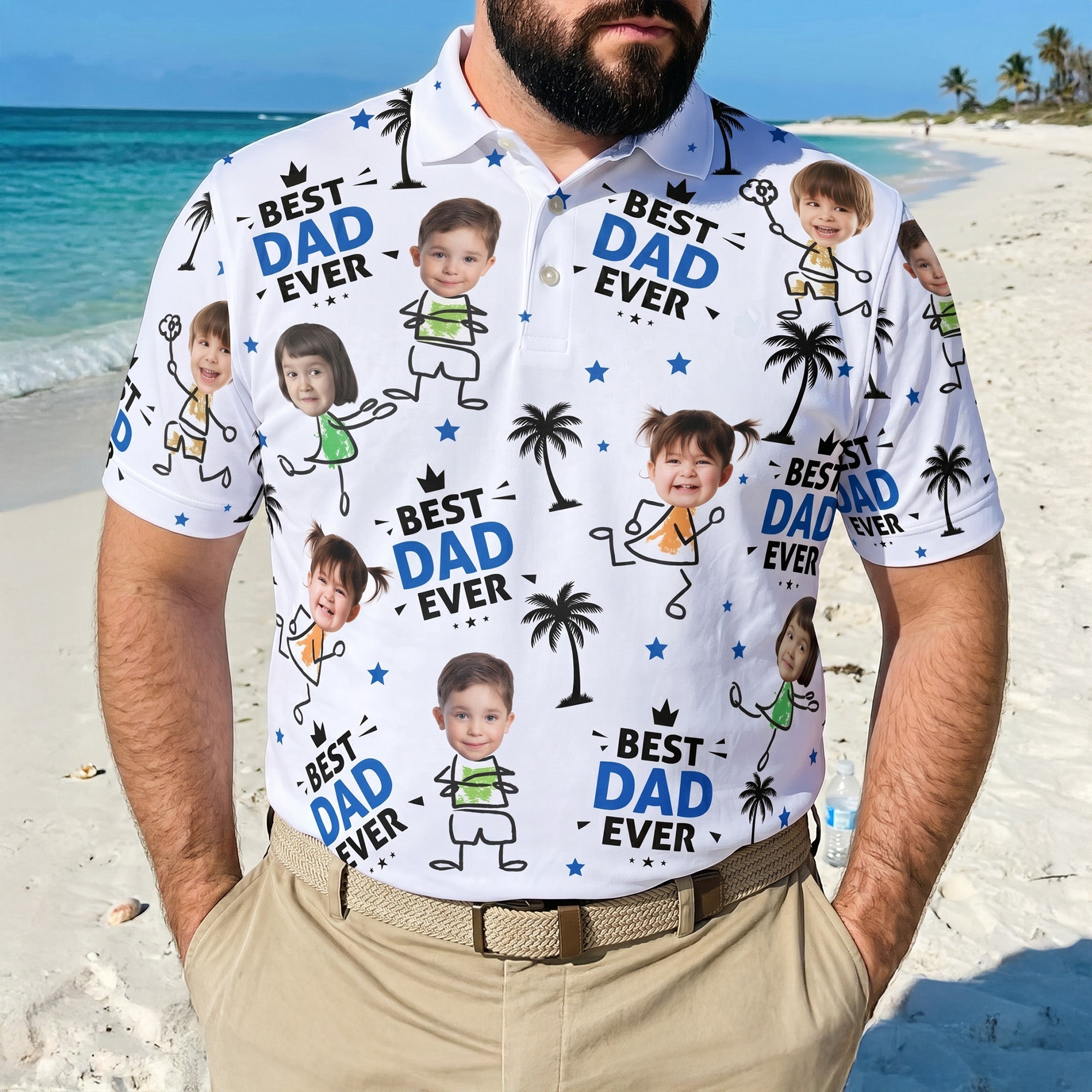 Best Dad Ever Custom Cute Kid Face Father's Day Gift For Dad, Husband, Grandpa - Personalized Polo Shirt