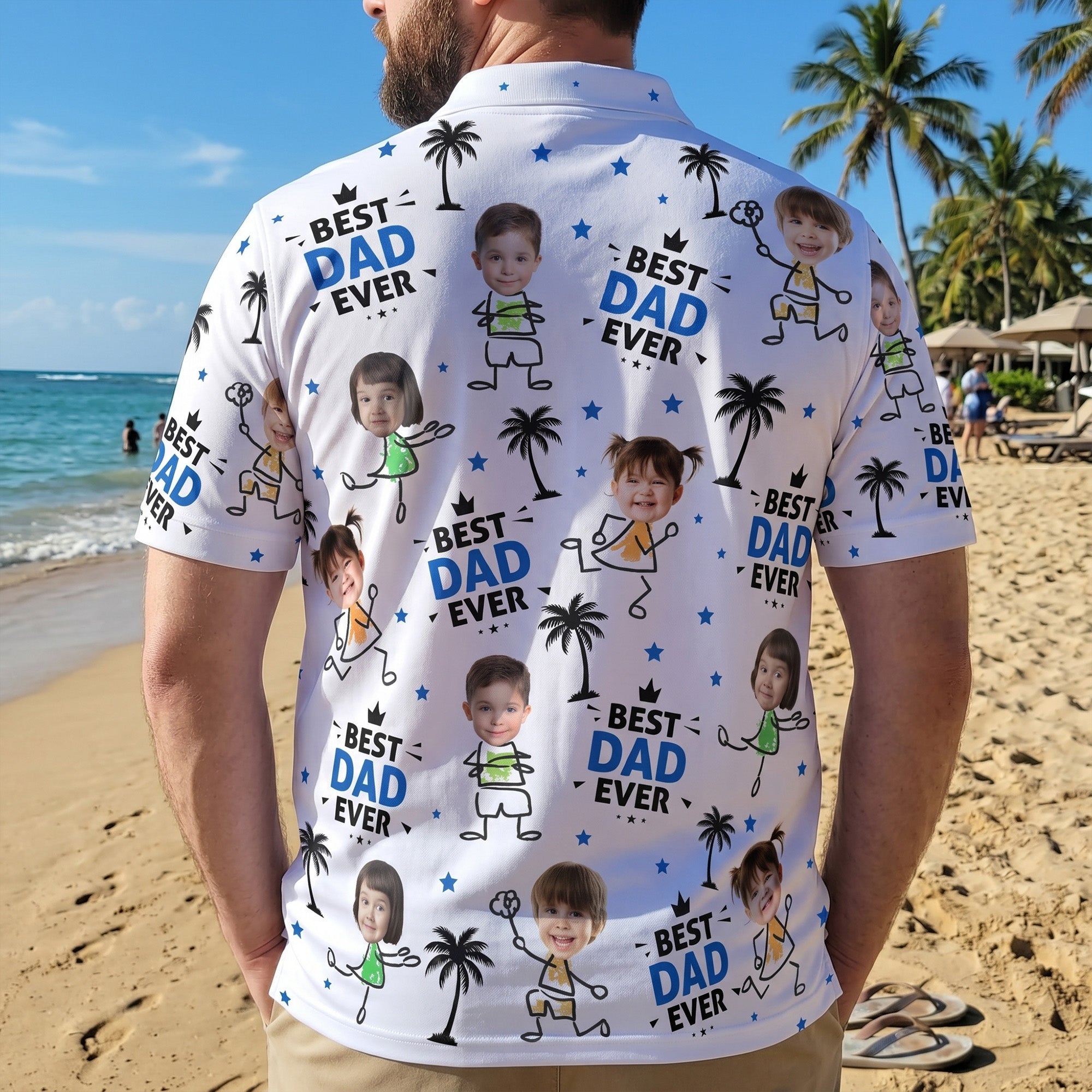 Best Dad Ever Custom Cute Kid Face Father's Day Gift For Dad, Husband, Grandpa - Personalized Polo Shirt