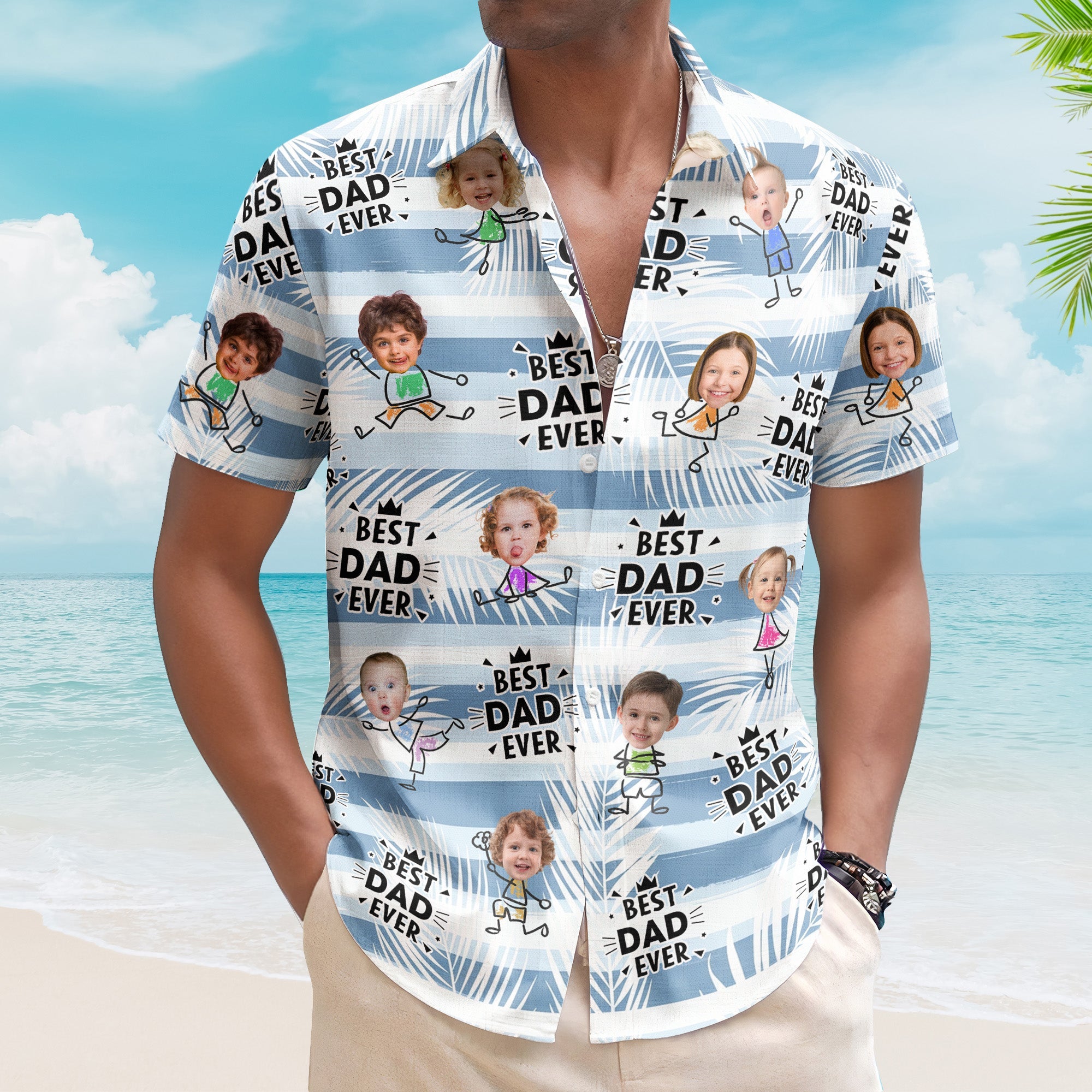 Best Dad Ever Striped Pattern Father's Day Gift For Dad, Husband - Personalized Hawaiian Shirt