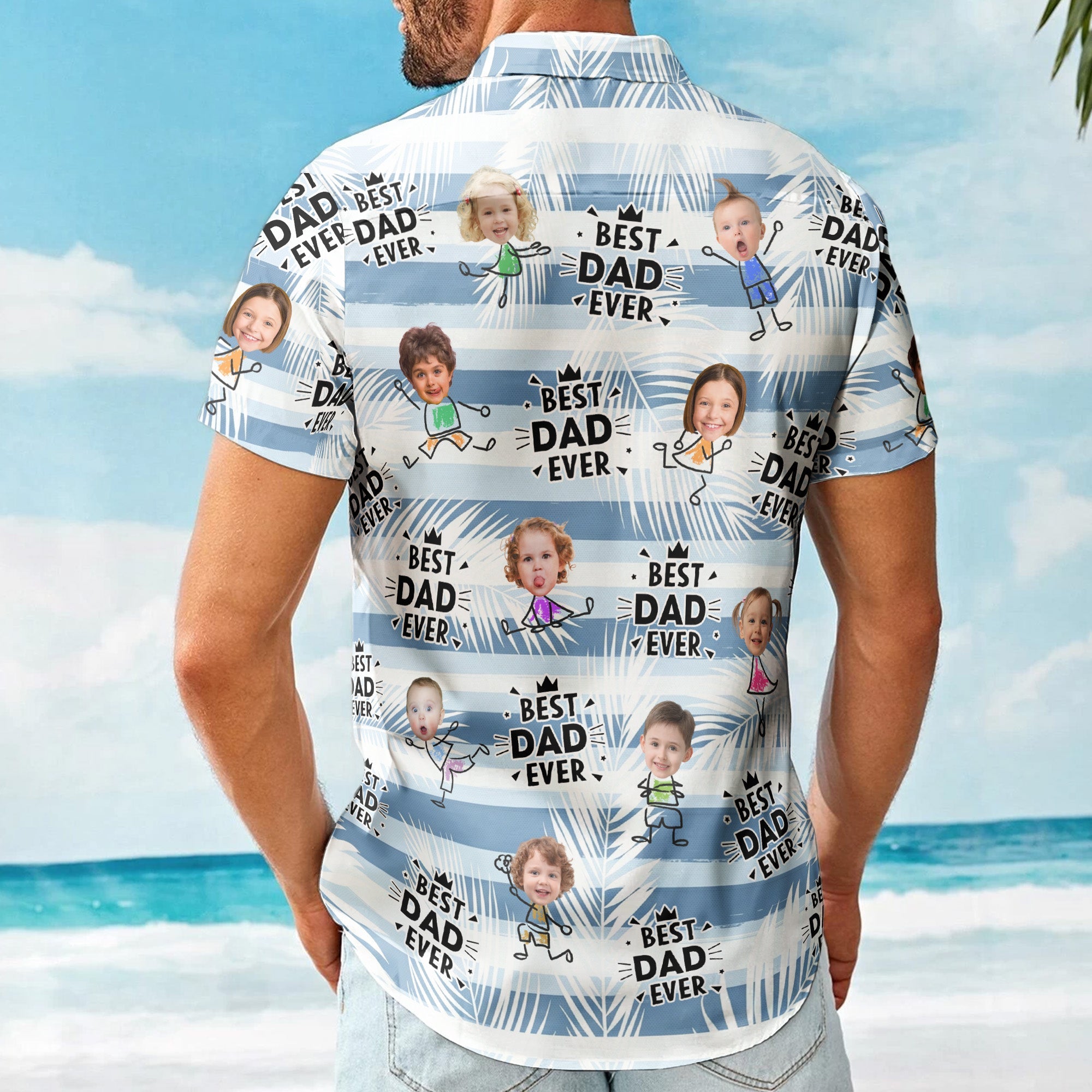 Best Dad Ever Striped Pattern Father's Day Gift For Dad, Husband - Personalized Hawaiian Shirt