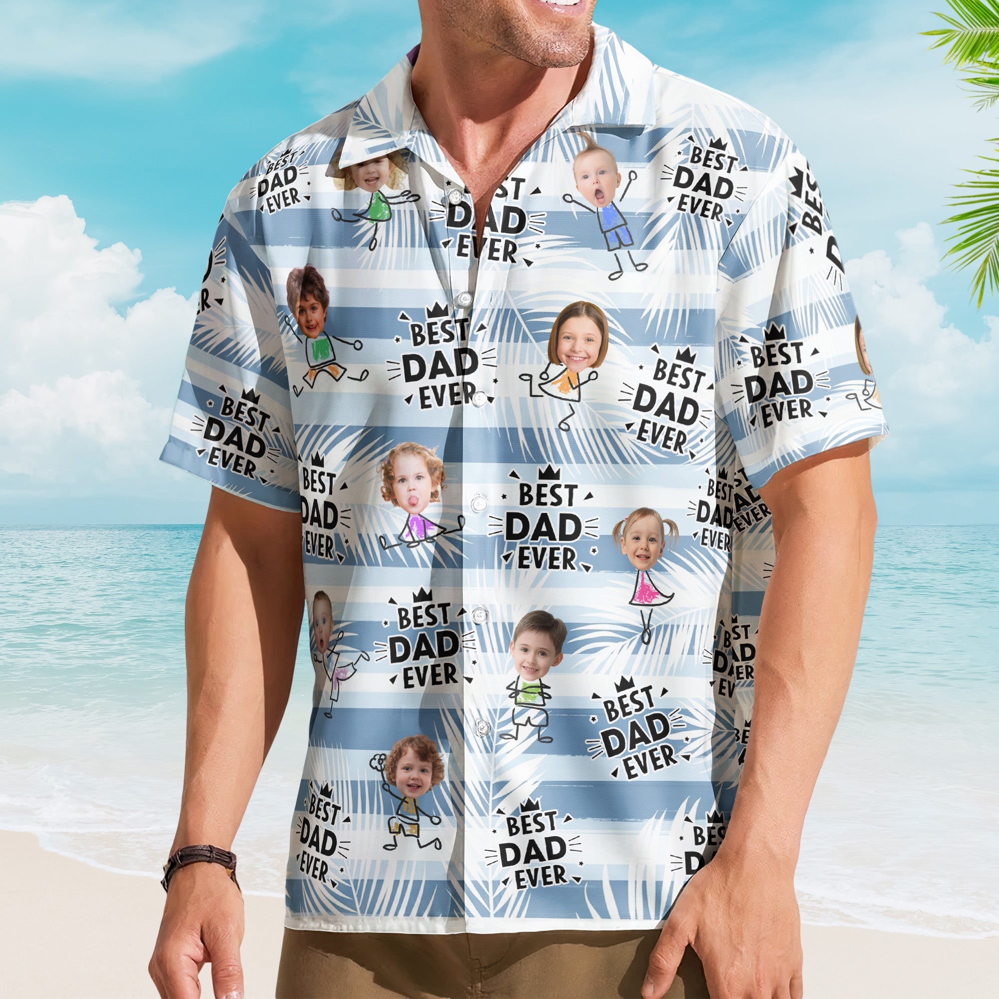 Best Dad Ever Striped Pattern Father's Day Gift For Dad, Husband - Personalized Hawaiian Shirt