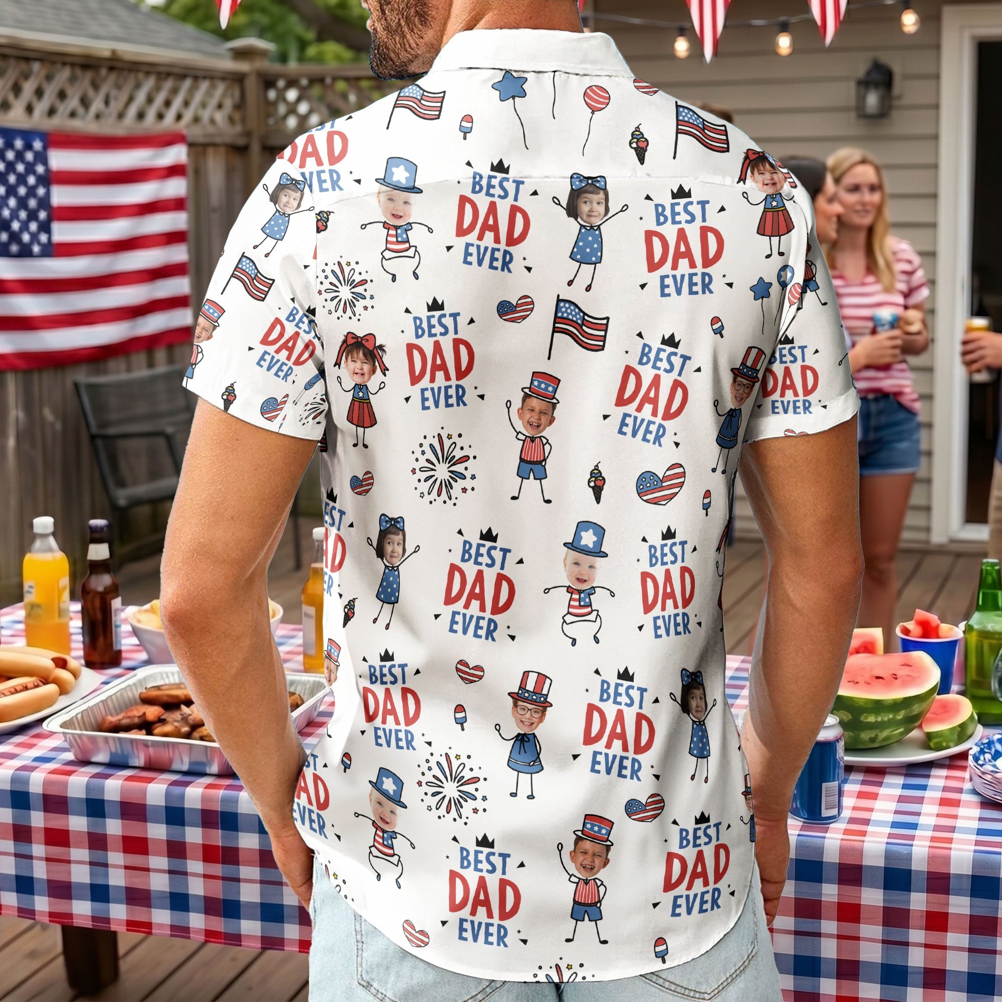 Best Dad Ever USA Flag - Personalized Hawaiian Shirt