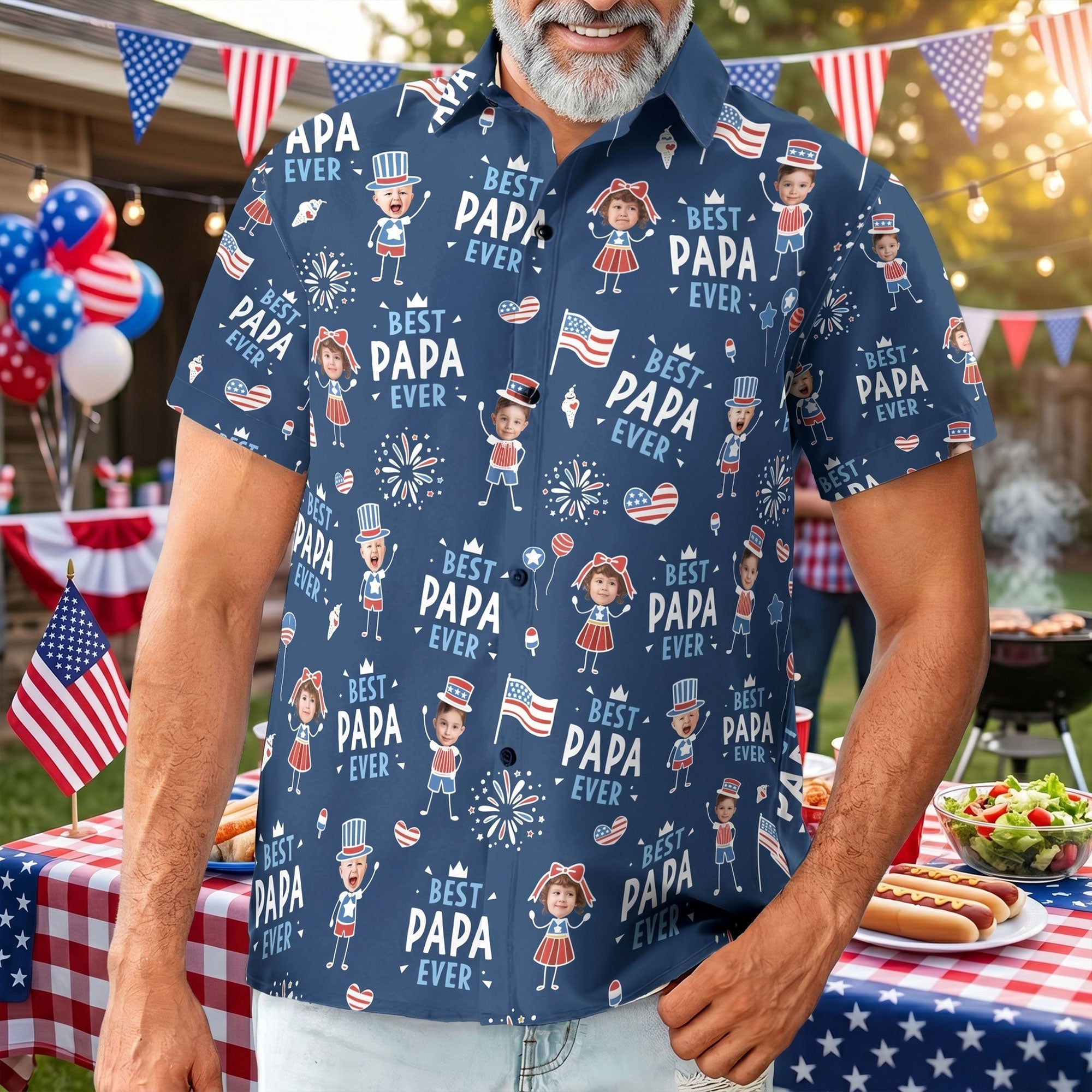 Best Dad Ever USA Flag - Personalized Hawaiian Shirt