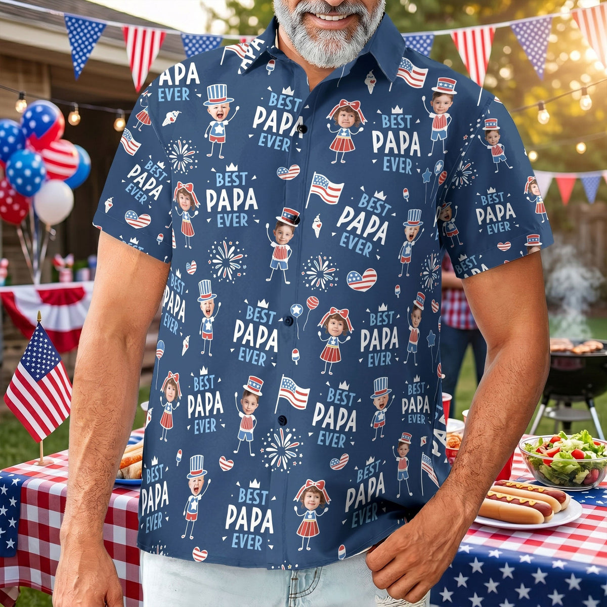 Best Dad Ever USA Flag - Personalized Hawaiian Shirt