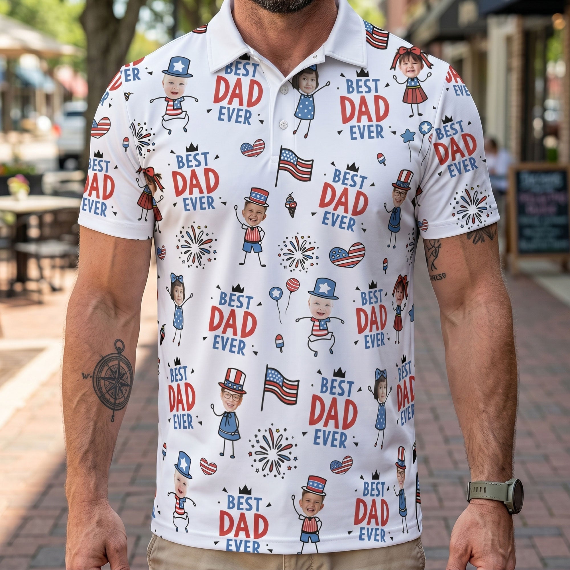 Best Dad Ever USA Flag - Personalized Polo Shirt