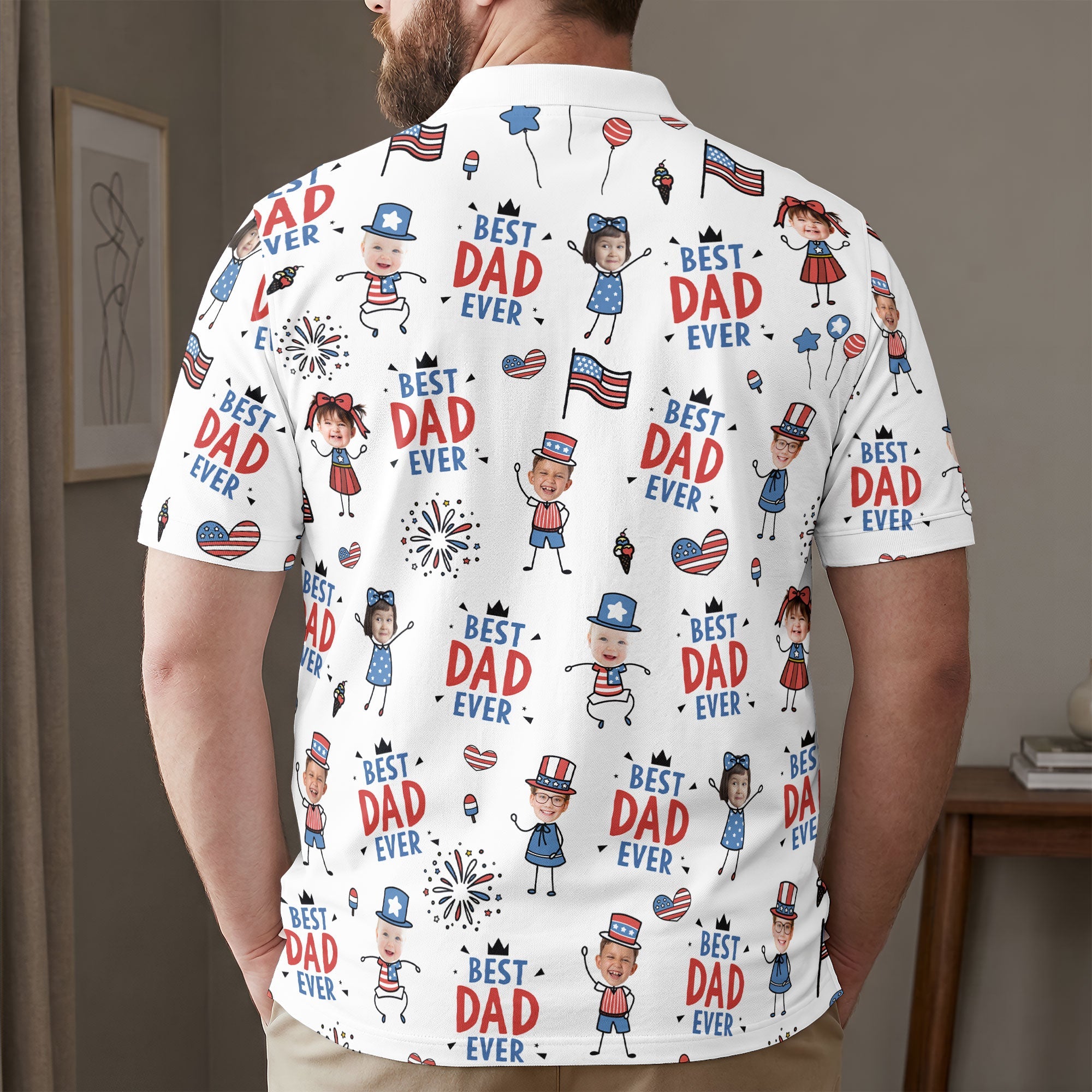 Best Dad Ever USA Flag - Personalized Polo Shirt