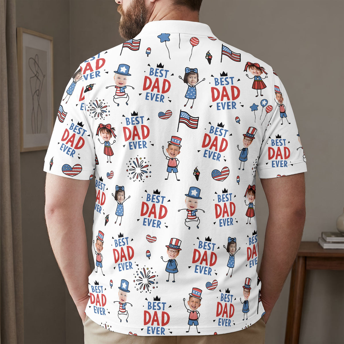 Best Dad Ever USA Flag - Personalized Polo Shirt