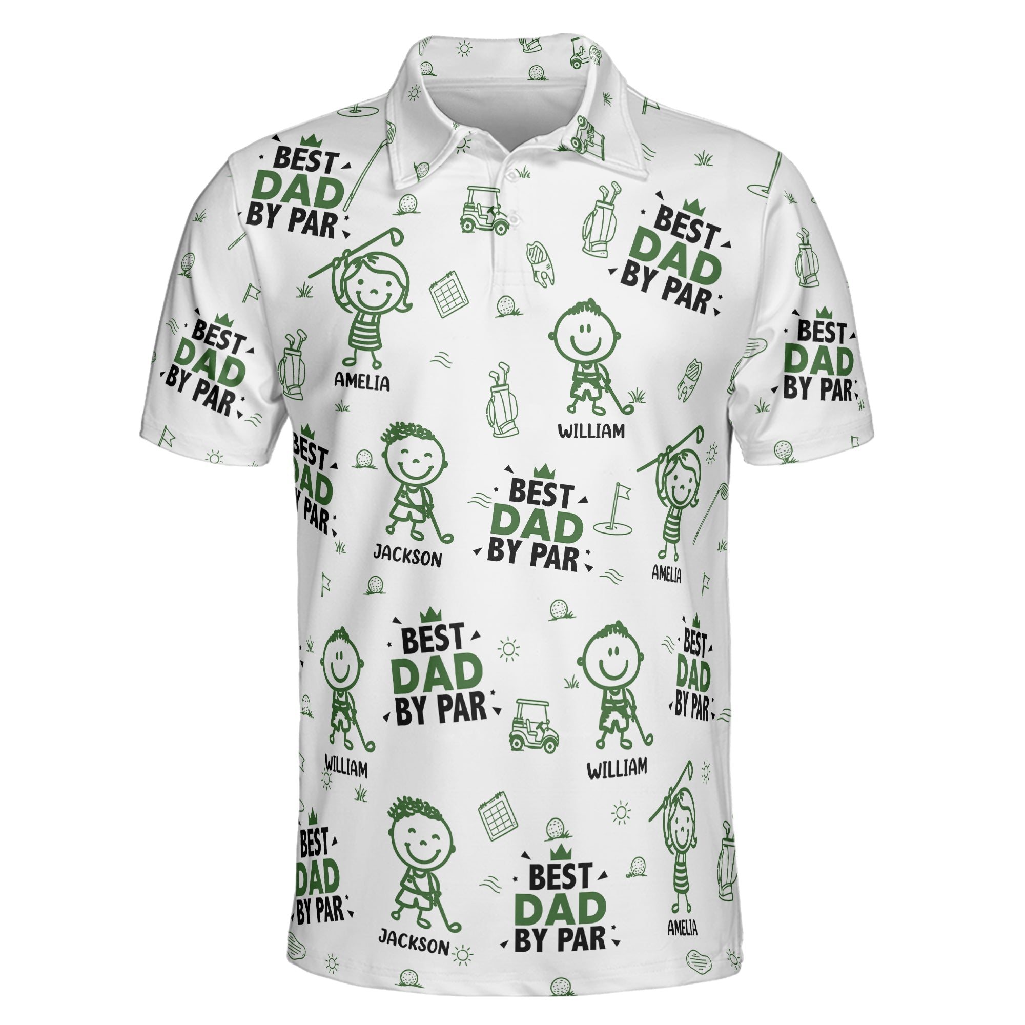 Best Dad, Grandpa By Par, Cute Kids Art, Toile De Jouy - Personalized Polo Shirt