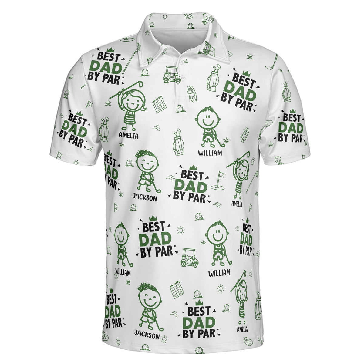 Personalized Best Dad or Grandpa by Par Golf Polo Shirt with Kids Art & Toile de Jouy