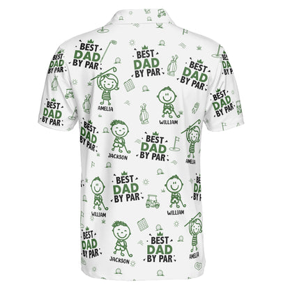 Personalized Best Dad or Grandpa by Par Golf Polo Shirt with Kids Art & Toile de Jouy