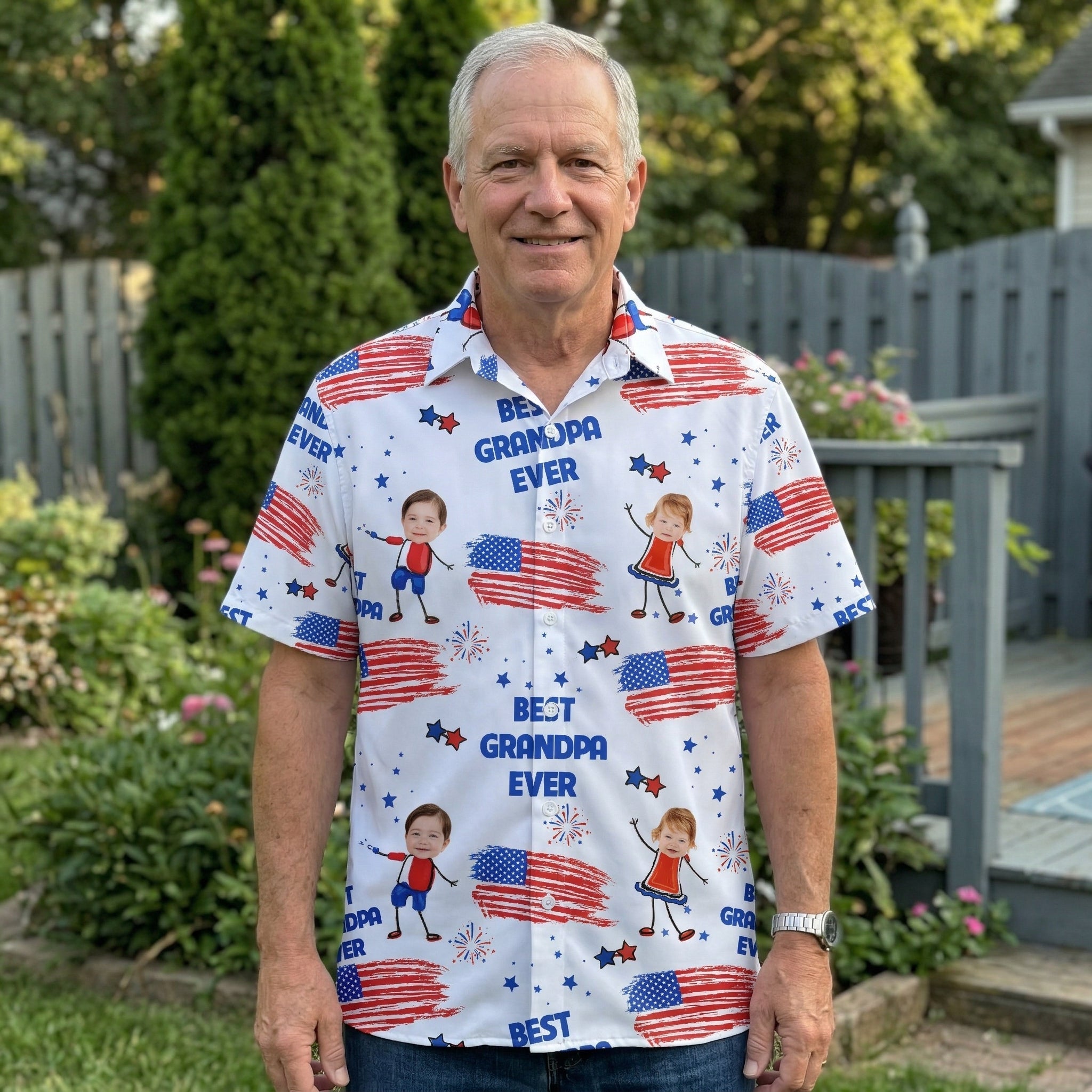 Best Dad Grandpa Ever Custom Photo - Personalized Hawaiian Shirt