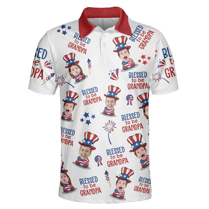 Blessed To Be Grandpa - Personalized Photo Polo Shirt