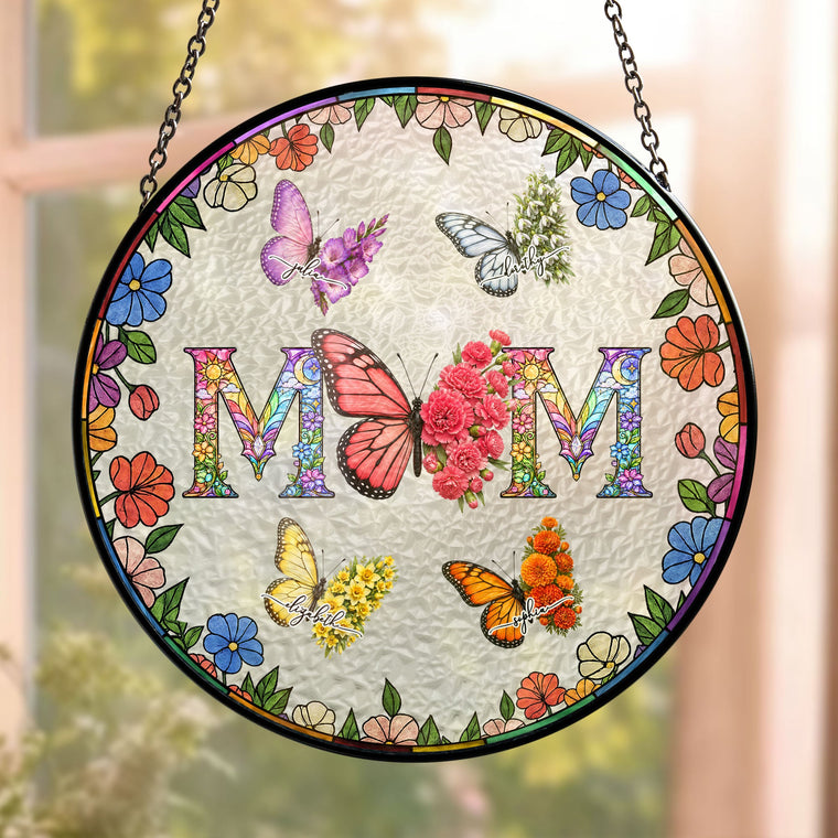 Butterfly Birth Flower Gift For Mom, Wife - Personalized Window Hanging Suncatcher