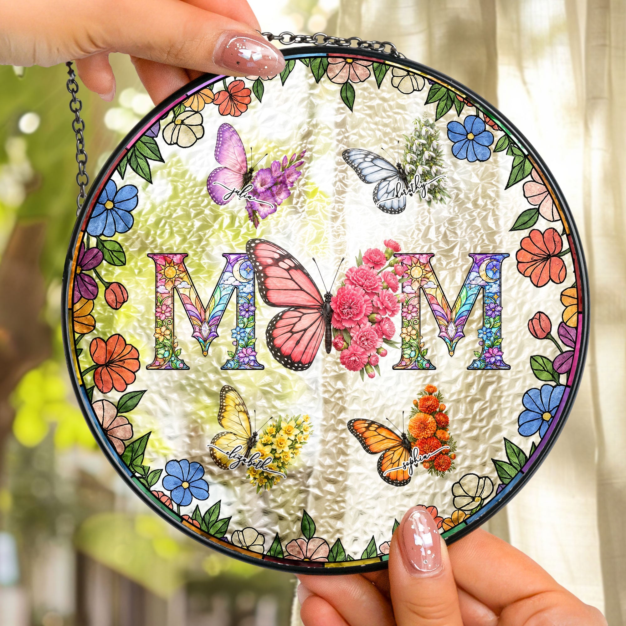 Butterfly Birth Flower Gift For Mom, Wife - Personalized Window Hanging Suncatcher