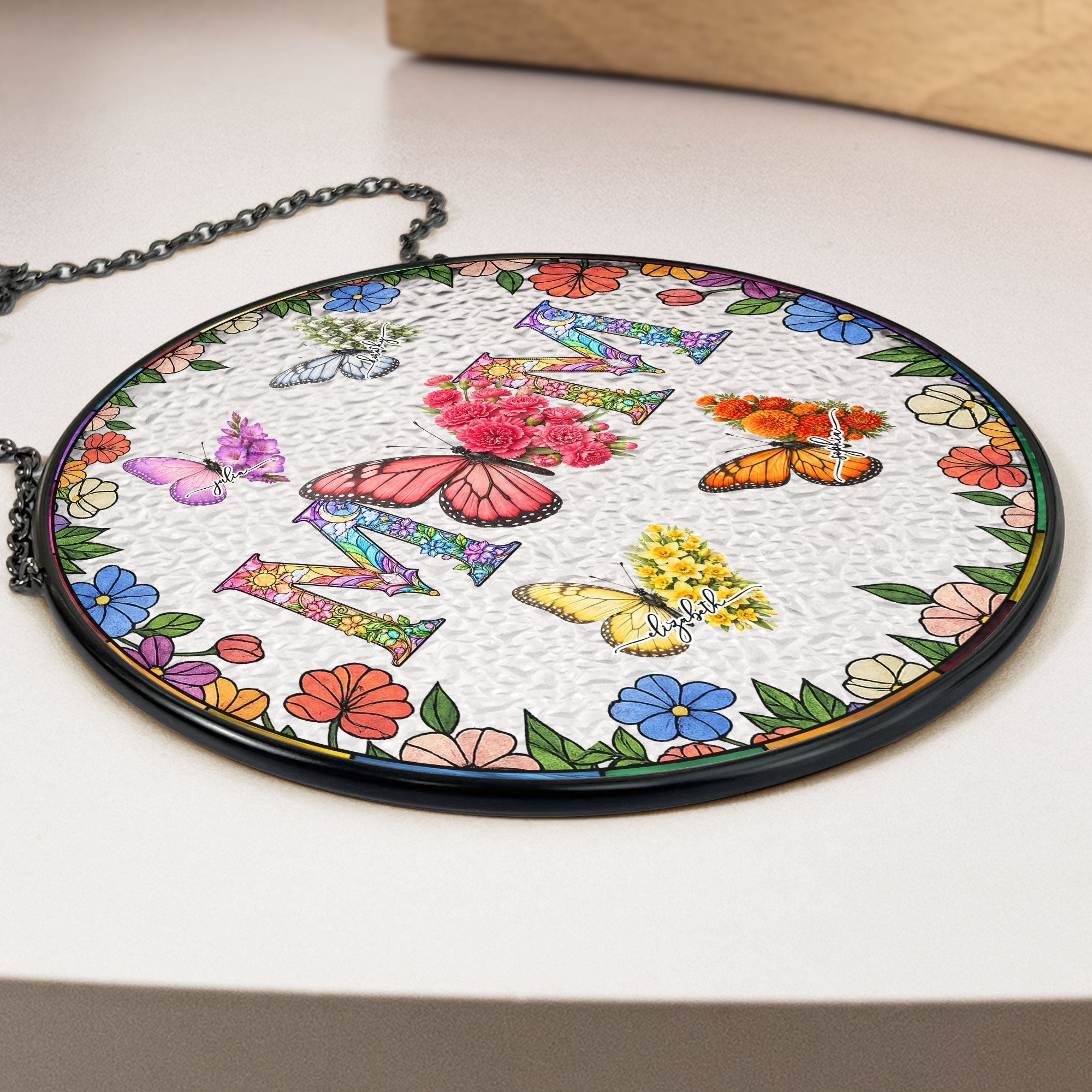 Butterfly Birth Flower Gift For Mom, Wife - Personalized Window Hanging Suncatcher