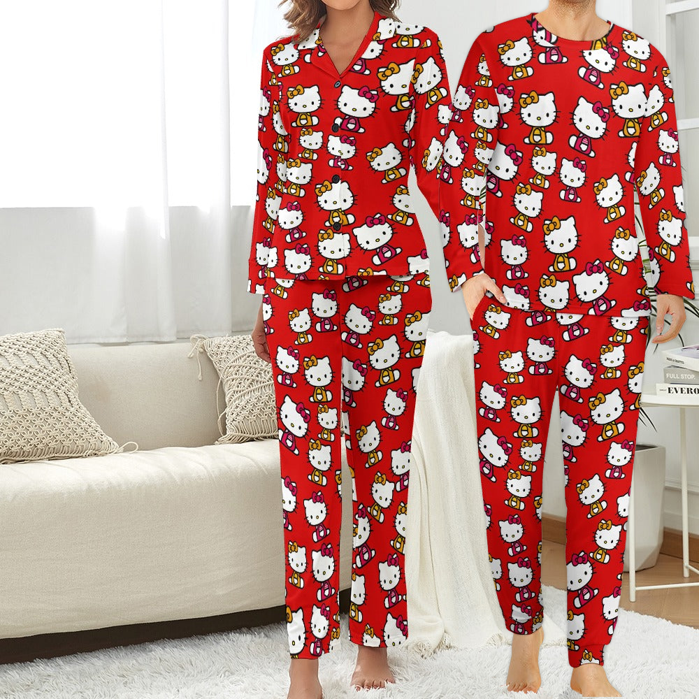 Couples' Matching kitty two color Pajama Set