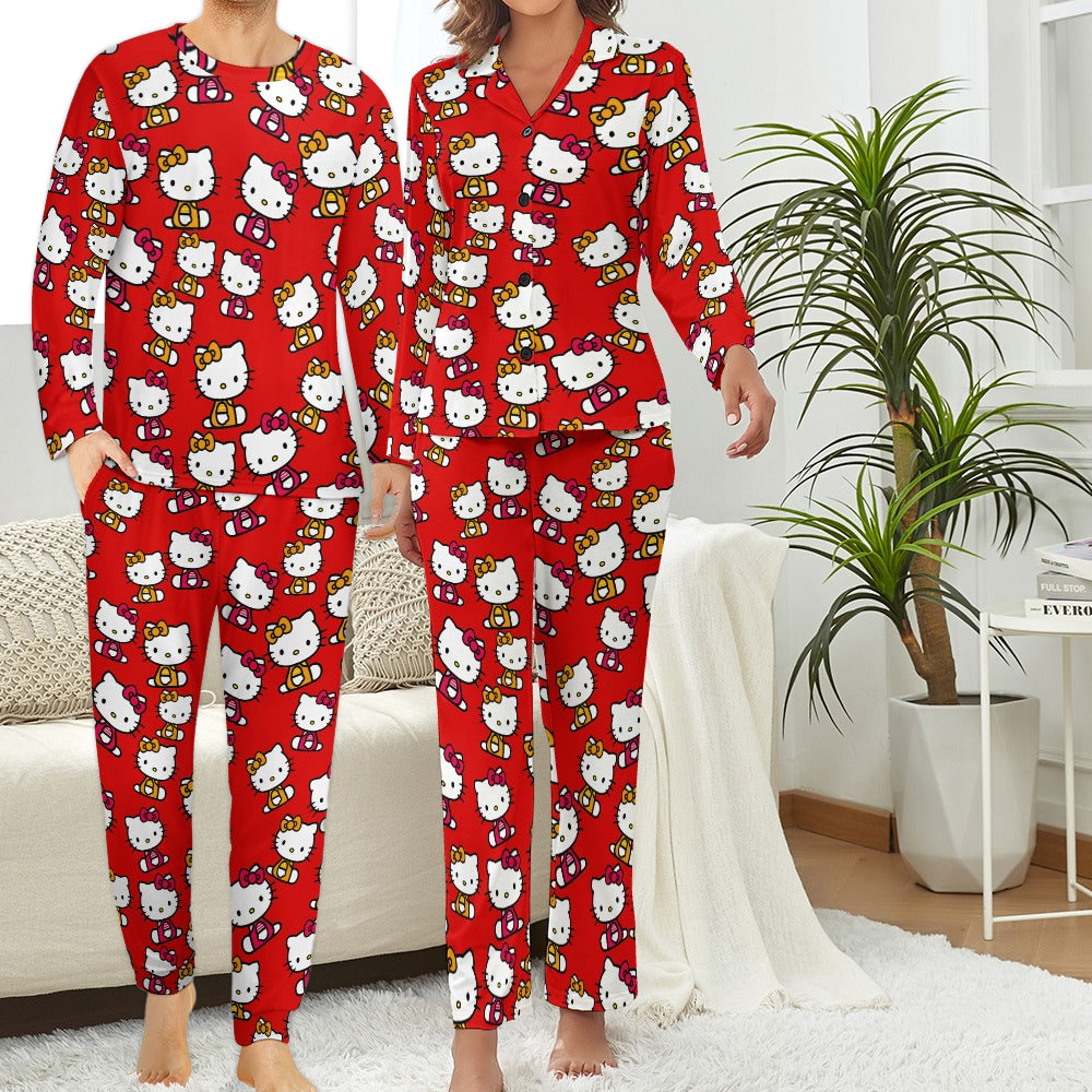 Couples' Matching kitty two color Pajama Set