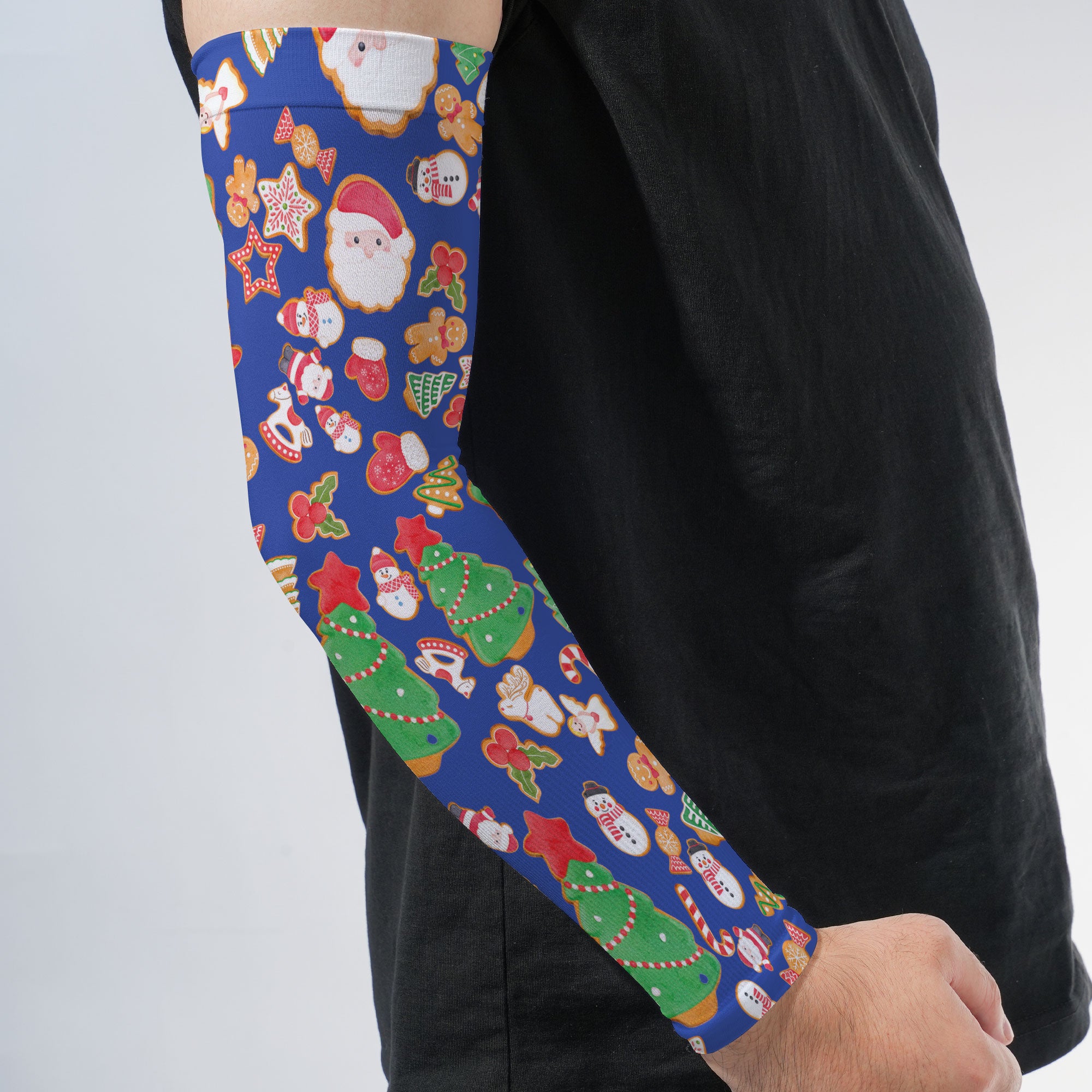 Arm Sleeves Christmas Xmas and Santa Claus Cookies Blue