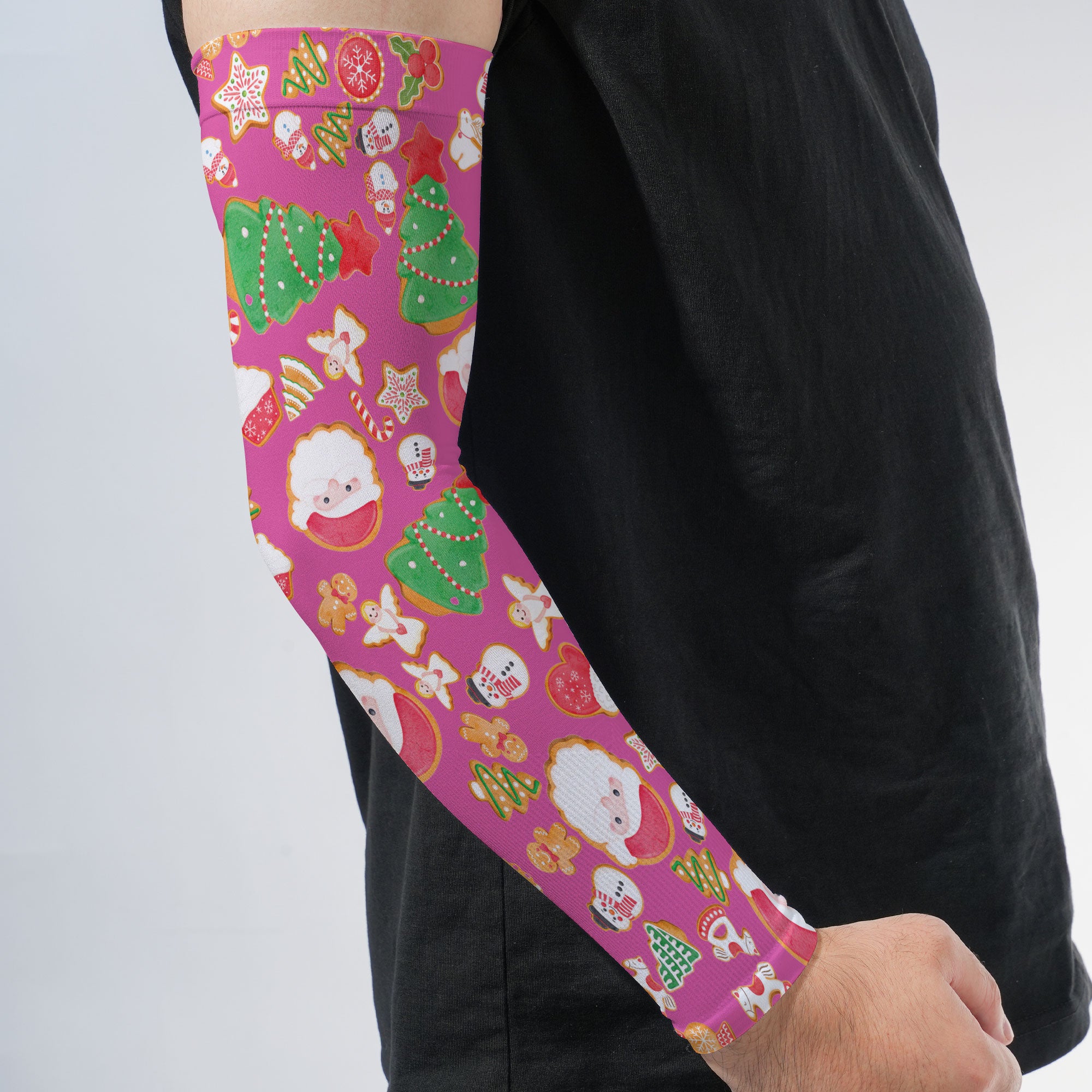 Arm Sleeves Christmas Xmas and Santa Claus Cookies Pink