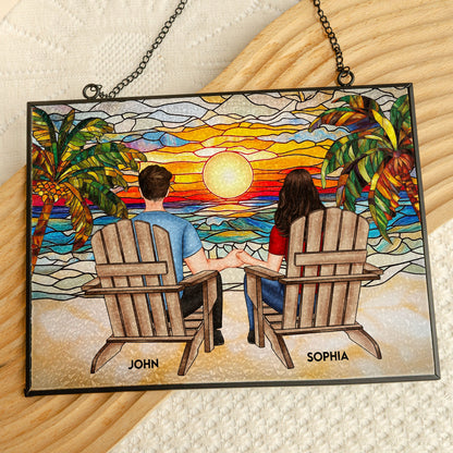 Couple Sitting Together - Personalized Stained Glass Suncatcher